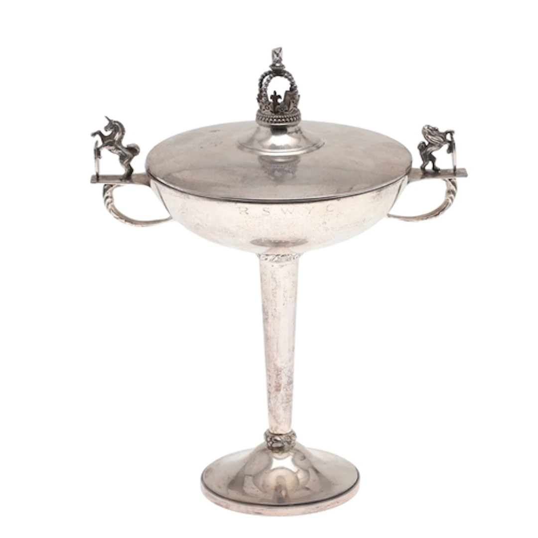 A GEORGE VI SILVER CORONATION SOUVENIR TWIN HANDLED CUP AND ...