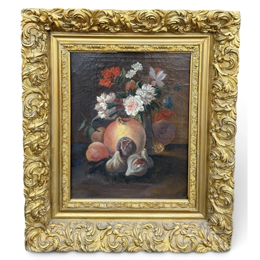 19TH CENTURY SCHOOL: A STILL LIFE WITH POMEGRANATES Oil on c...