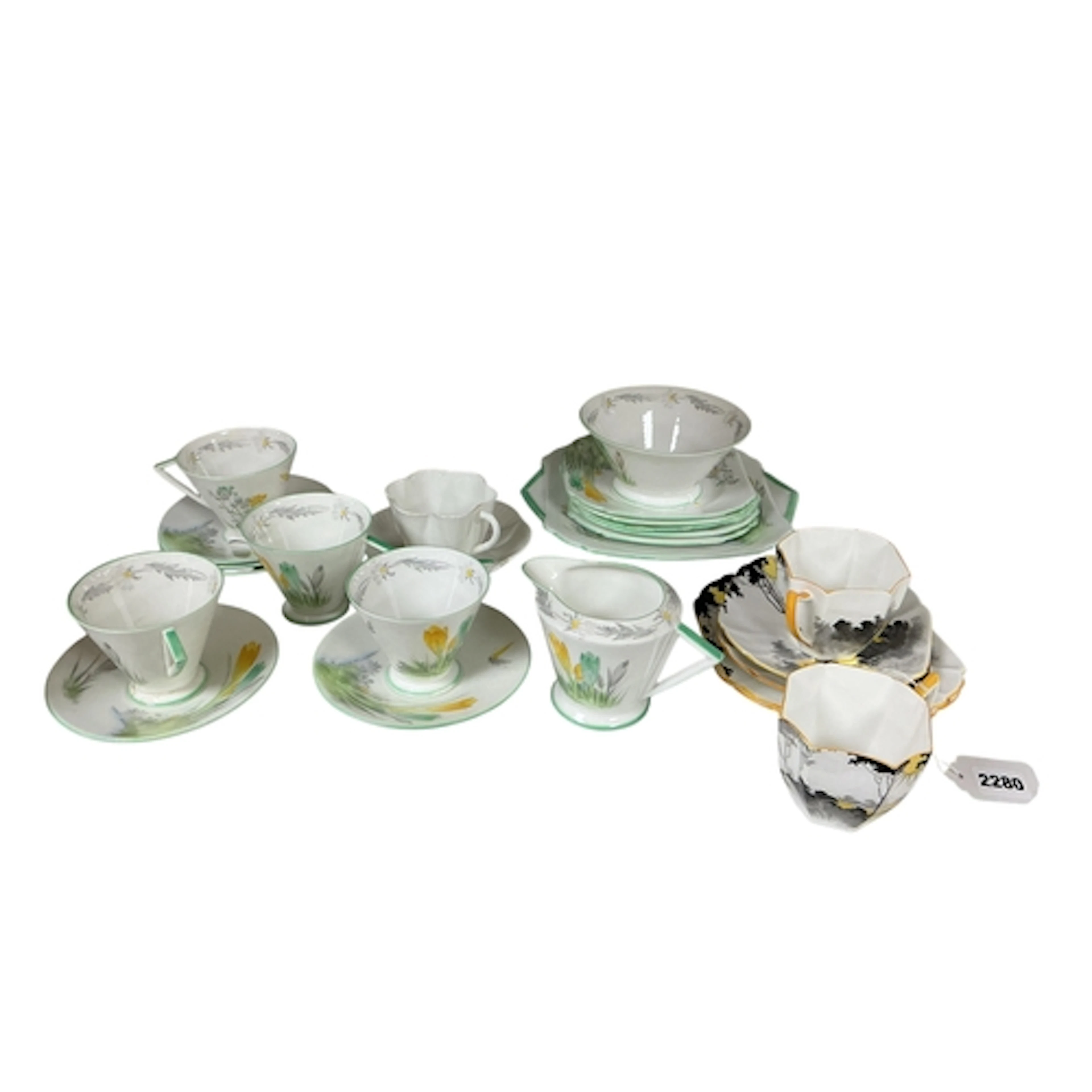 A 1930's Shelley Eve shape crocus pattern part tea set toget...
