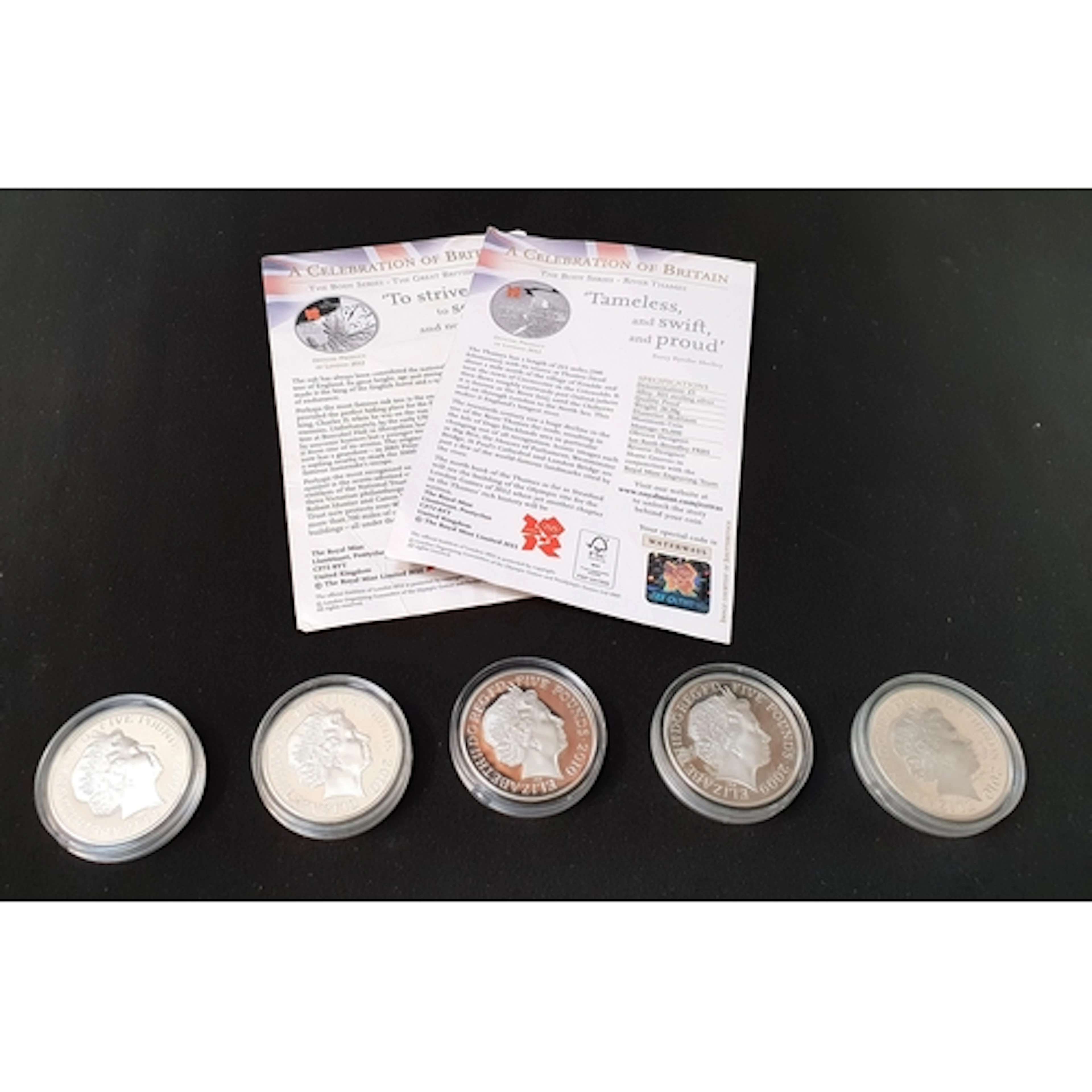 FIVE ROYAL MINT 'A CELEBRATION OF BRITIAN' SILVER PROOF £5 C...
