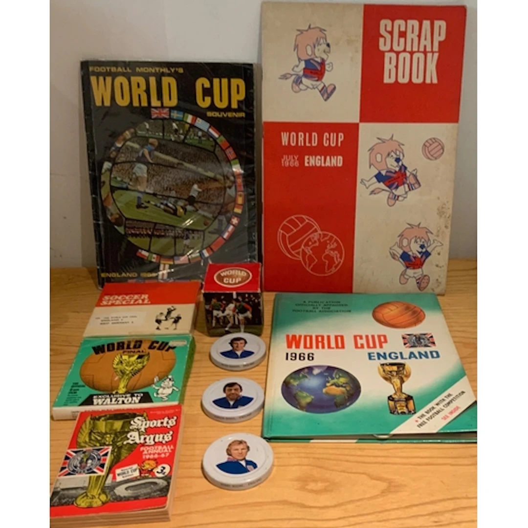 England 1966 World Cup Football Memorabilia: Lot includes sc...