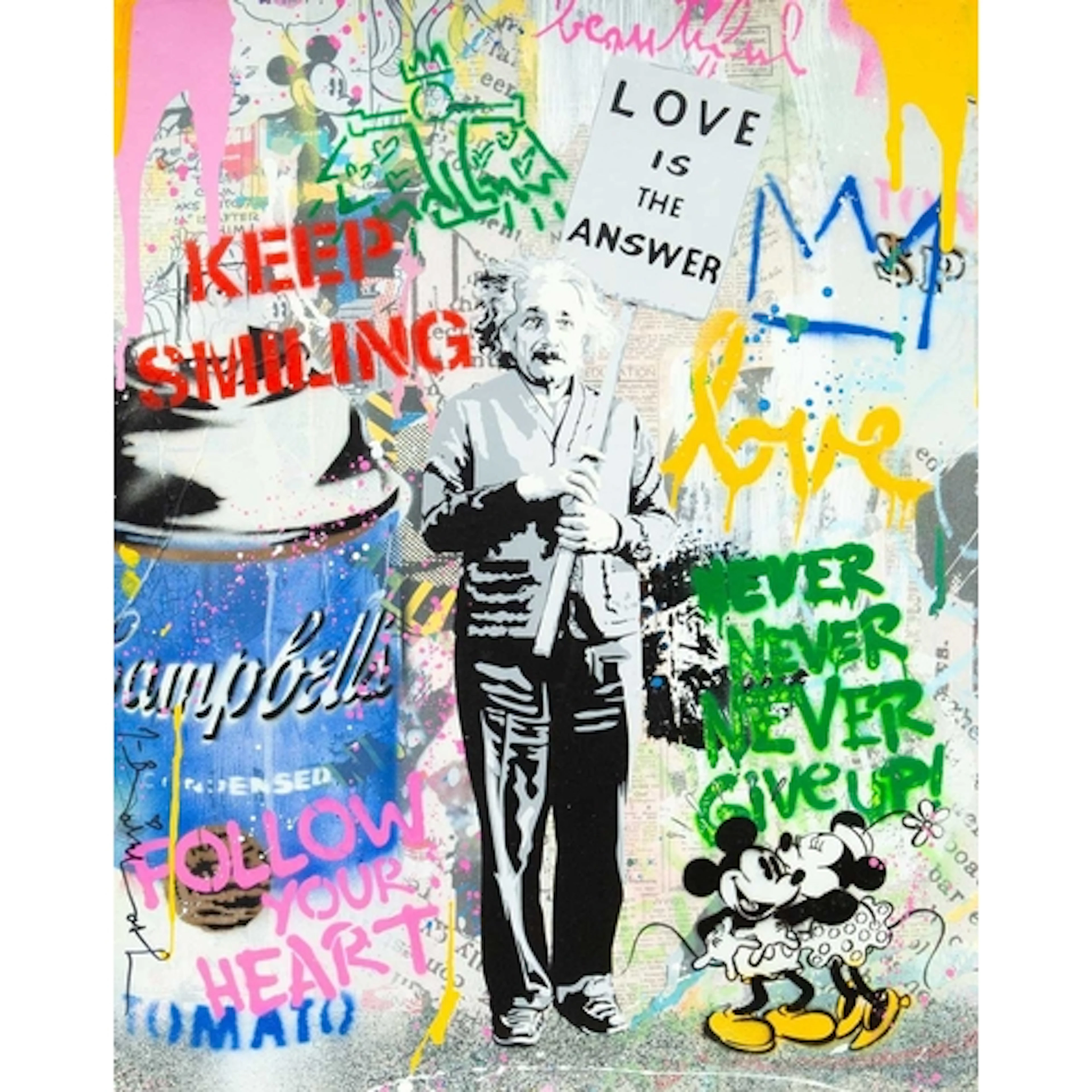 § MR BRAINWASH (1966) Einstein (2023) Mixed media on card, s...