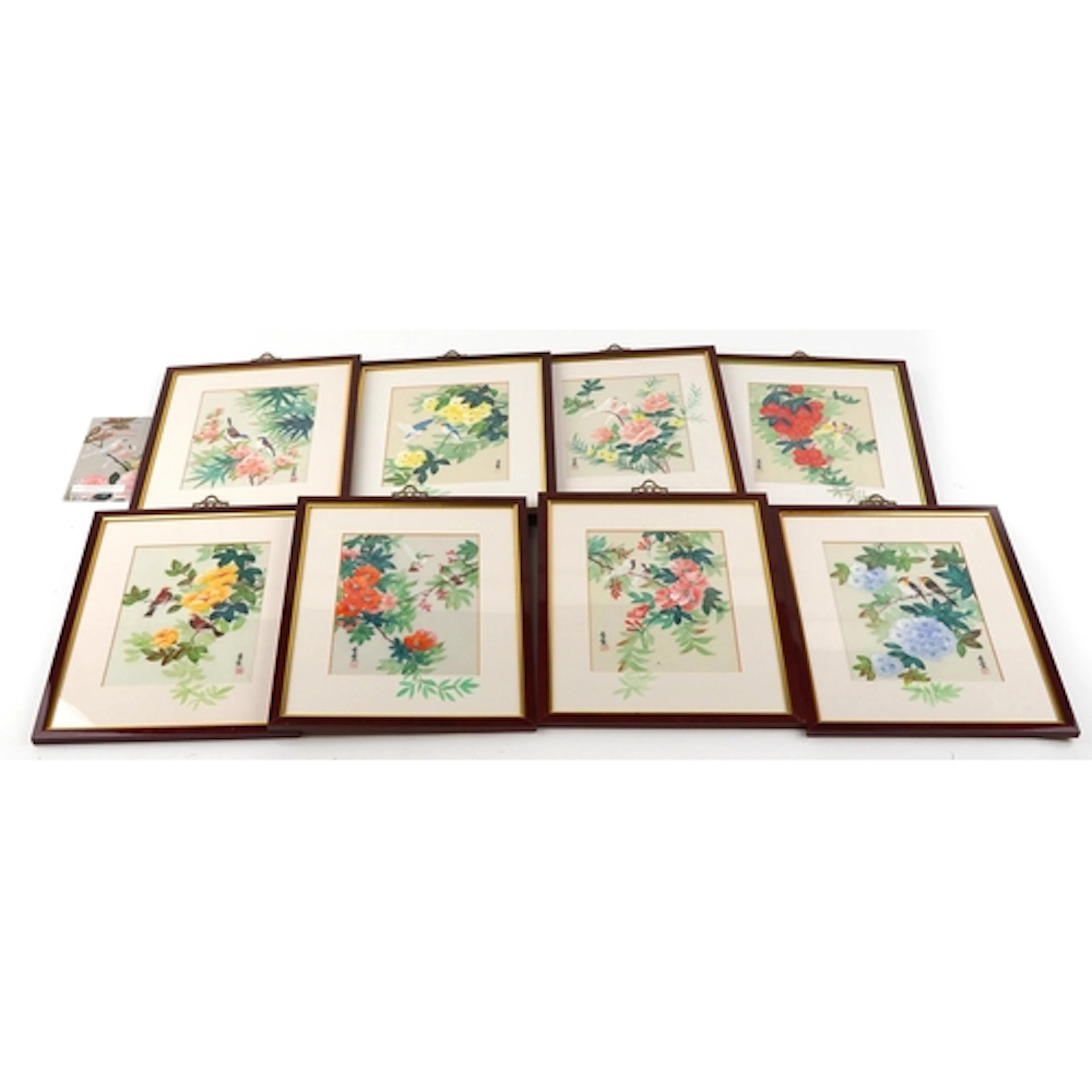Set of eight Qui-Sang silk paintings by Compton & Woodhouse ...