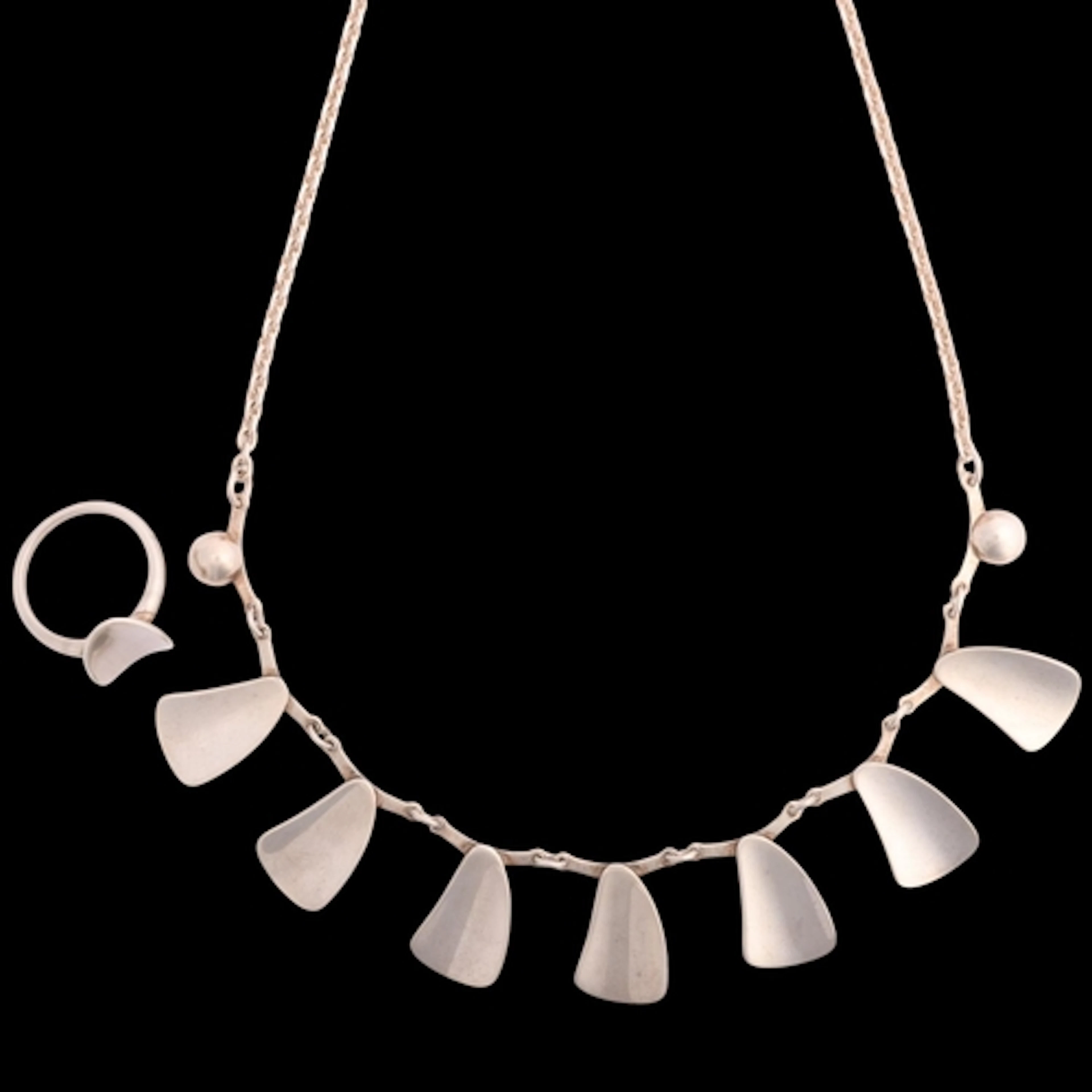 A Danish modernist sterling silver fringe necklace, T H Skat...