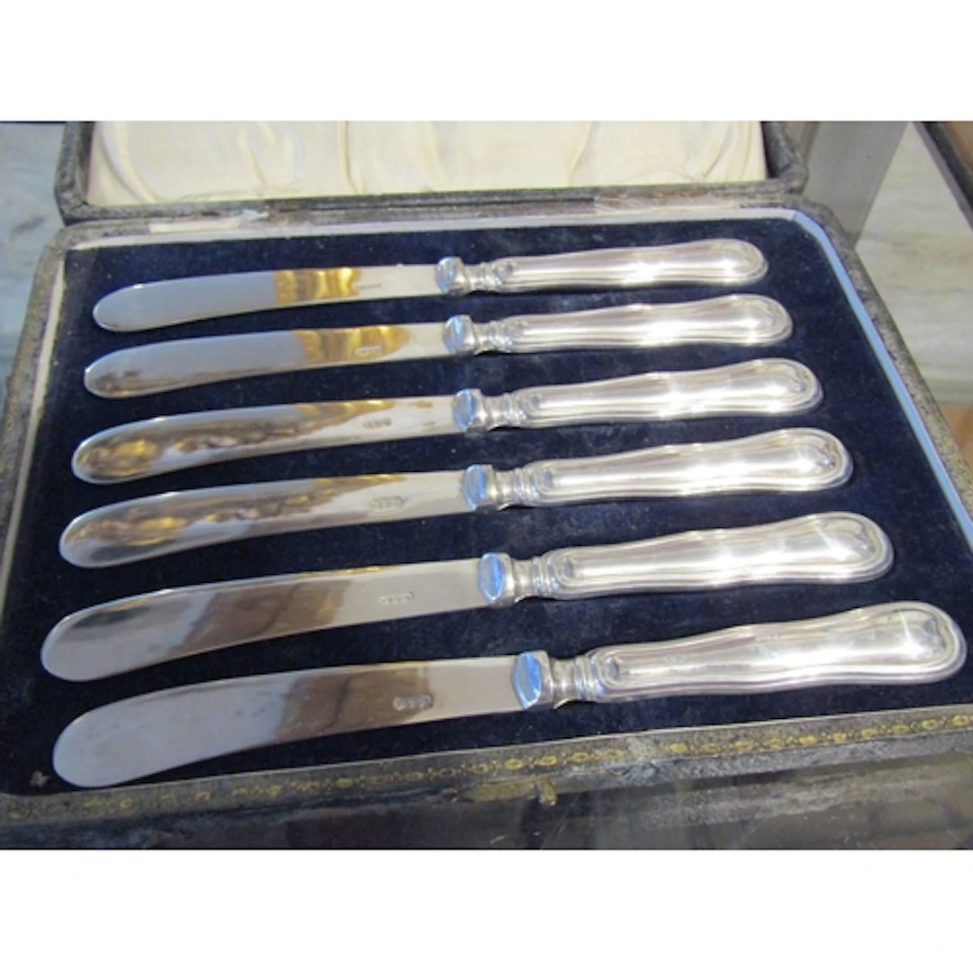 Set of Six Silver Handled Butter Knives Contained within Ori...