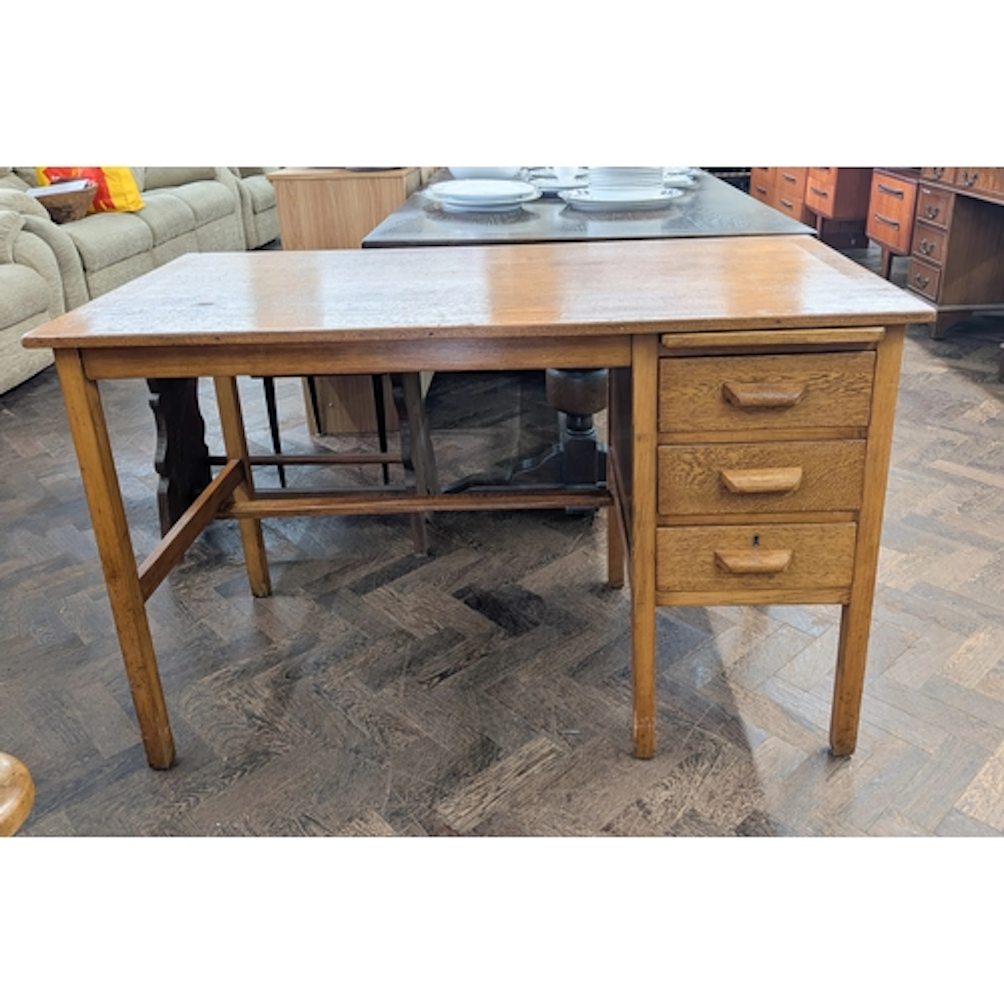 1920's oak single pedestal office desk fitted three drawers ...