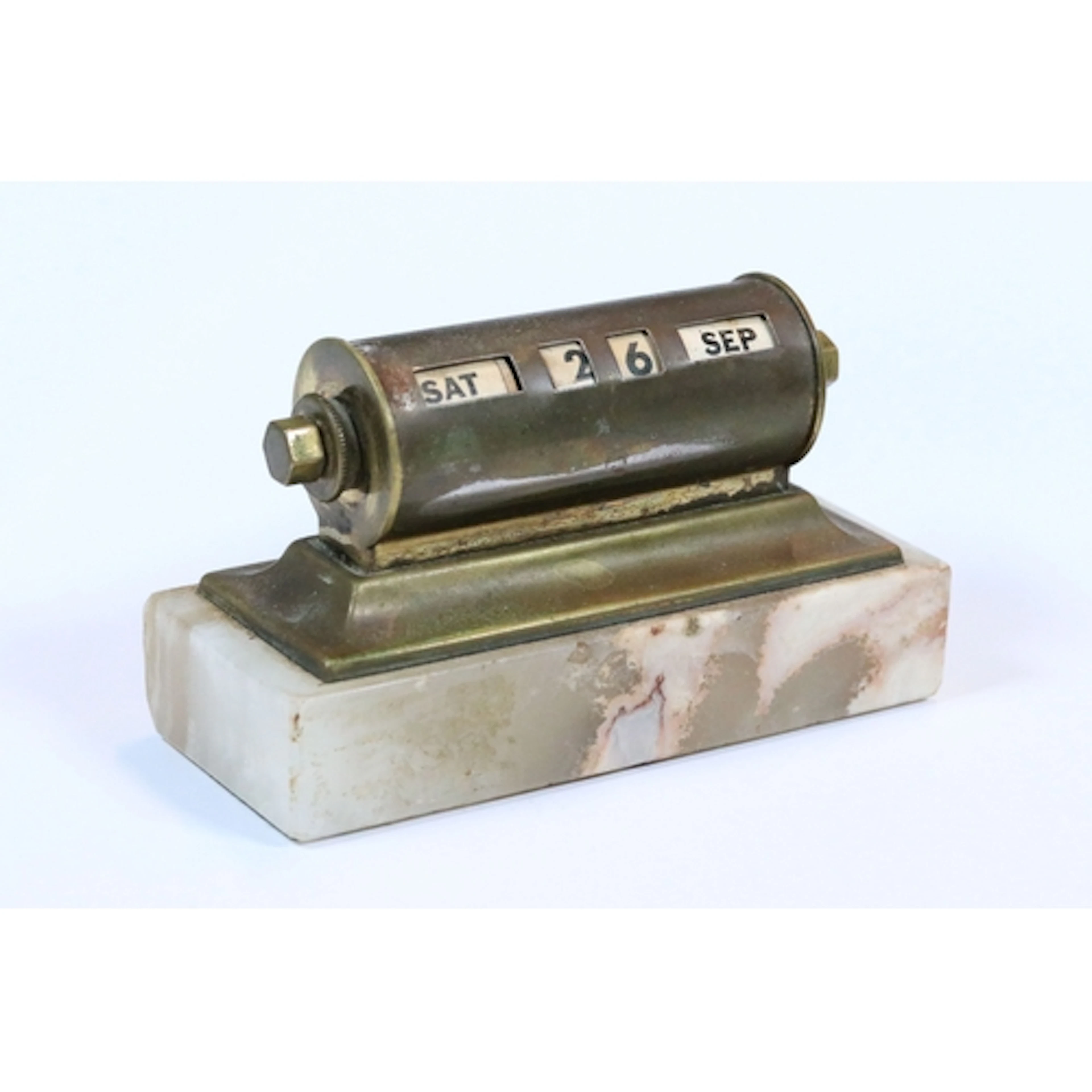 Art Deco brass desk calendar with revolving date apertures, ...