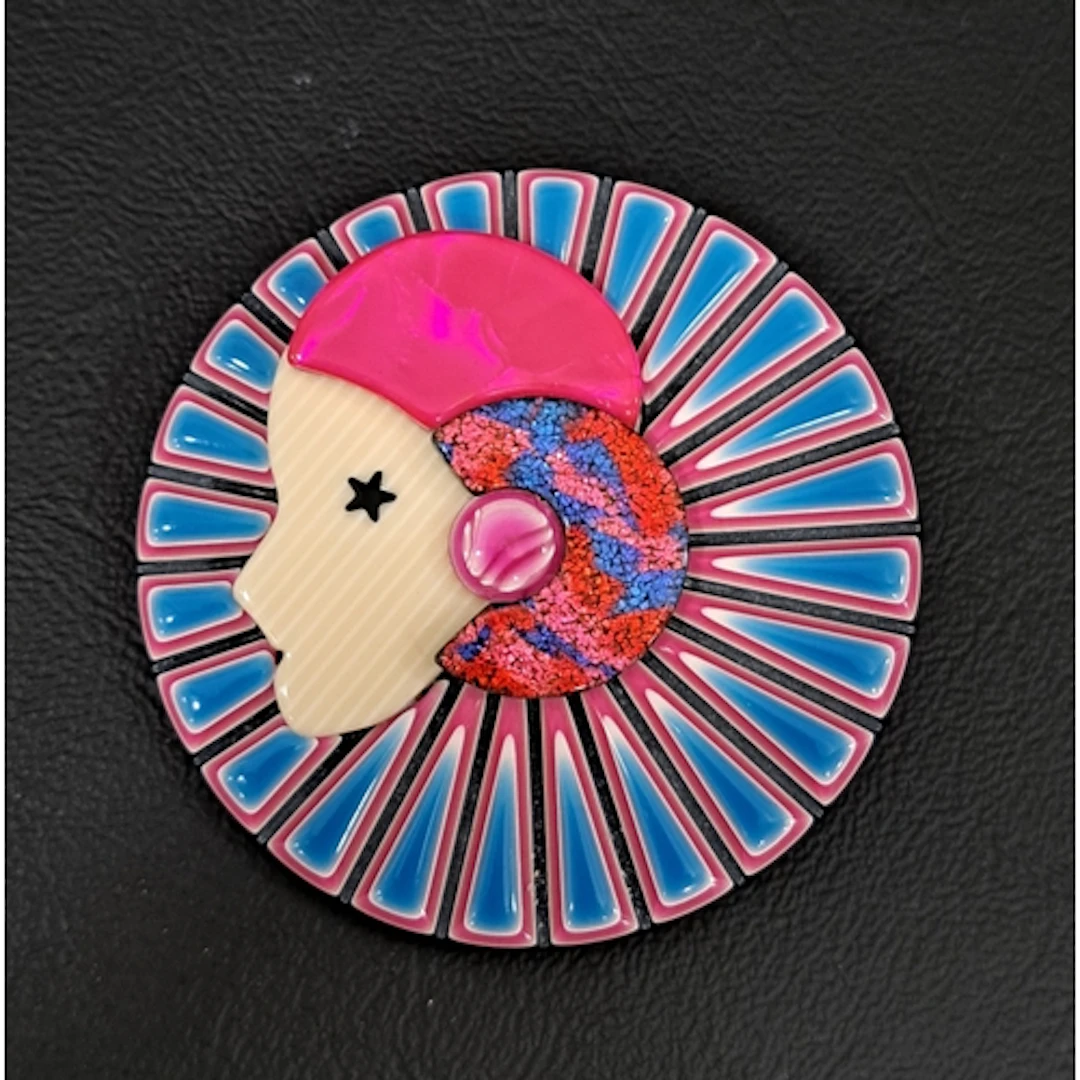 LEA STEIN ART DECO STYLE FULL COLORETTE BROOCH with bright p...