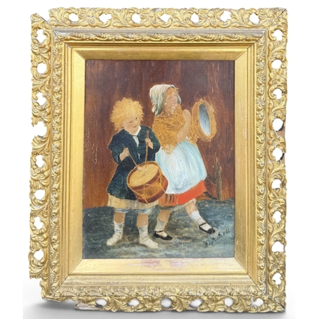 20TH CENTURY BRITISH SCHOOL (M.A. BELL): TWO CHILDREN PLAYIN...