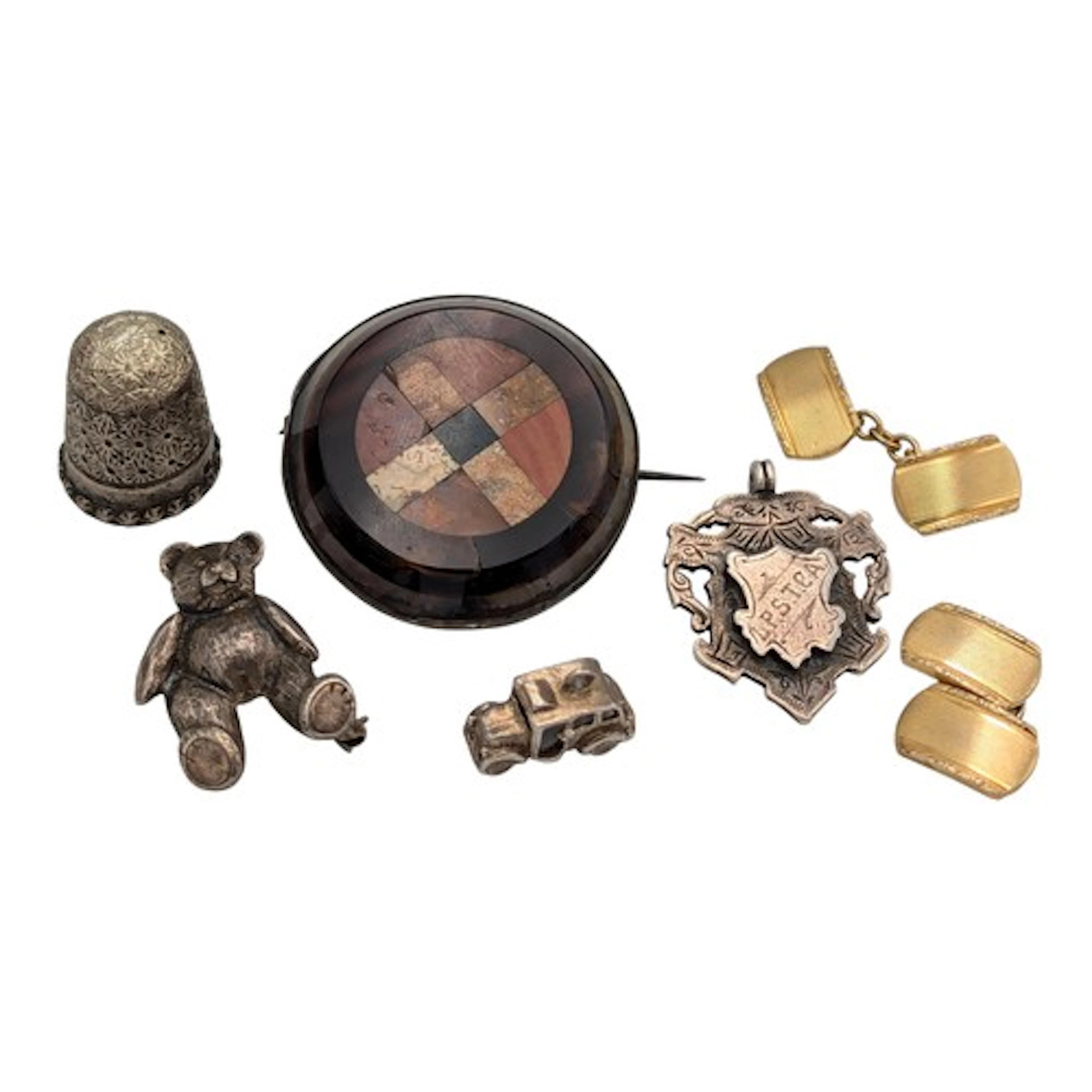 A Scottish banded agate specimen target brooch; Others, silv...