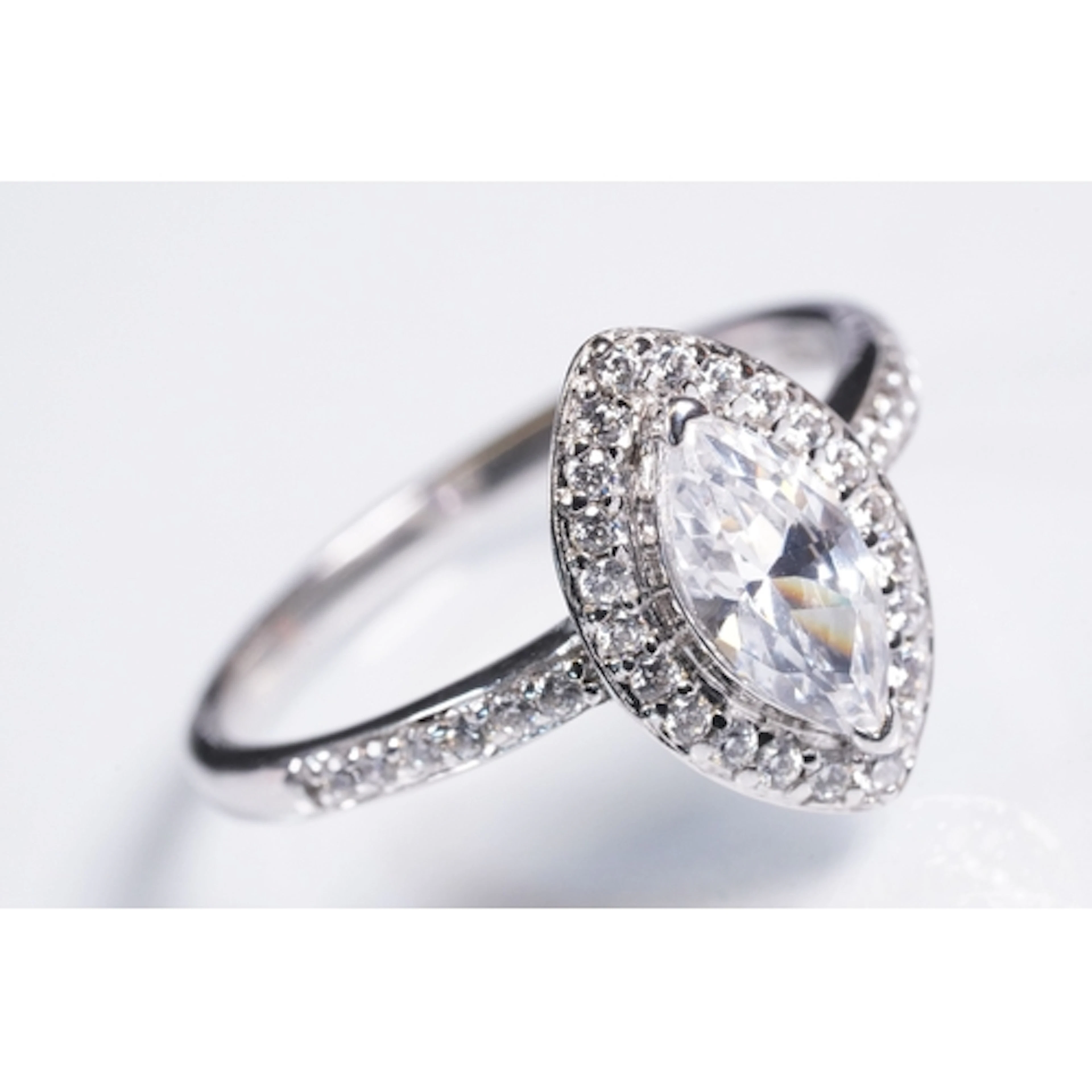 9ct white gold and cz dress ring. The ring being set with a ...