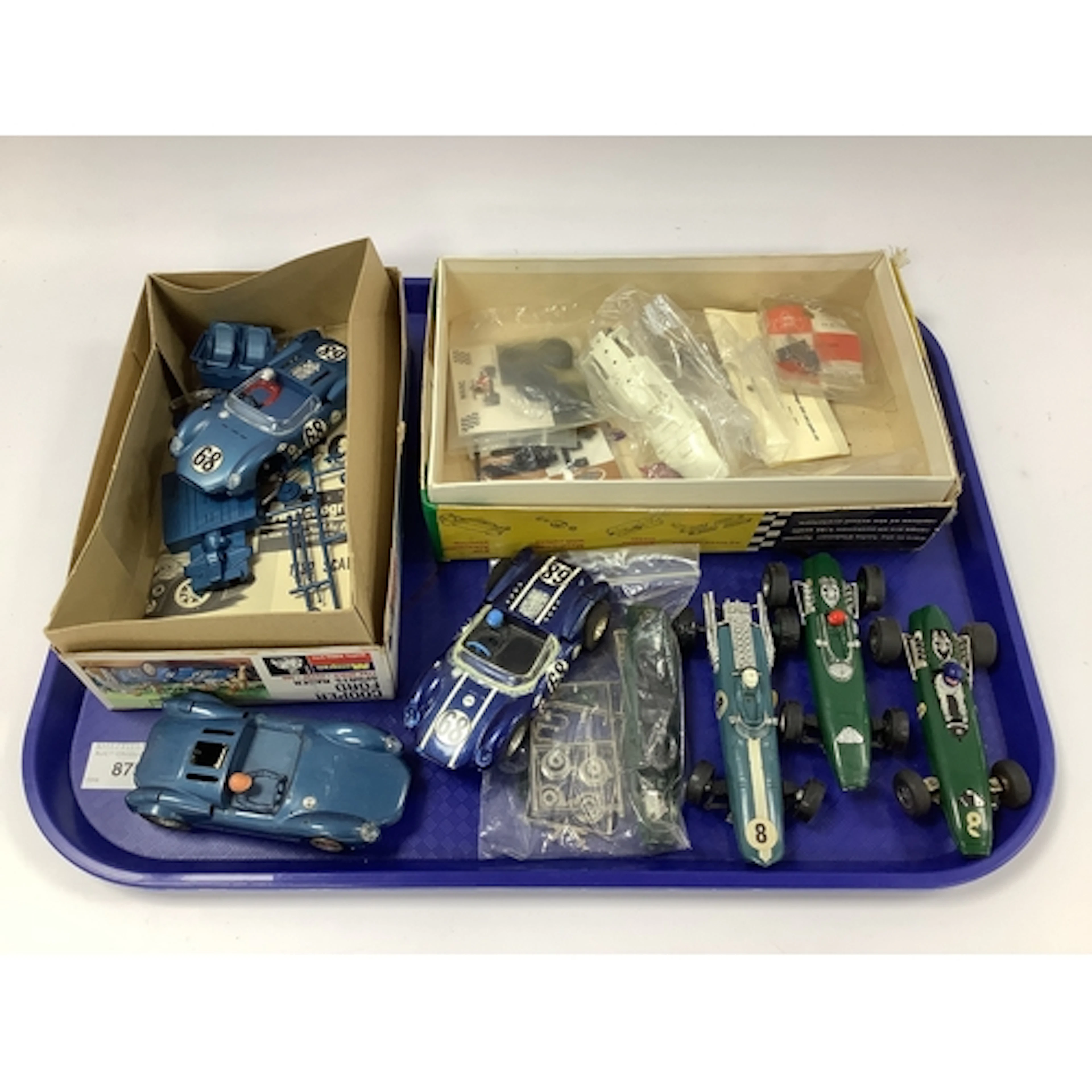 Five kit built 1:32 scale slot cars. Mostly with a Formula O...