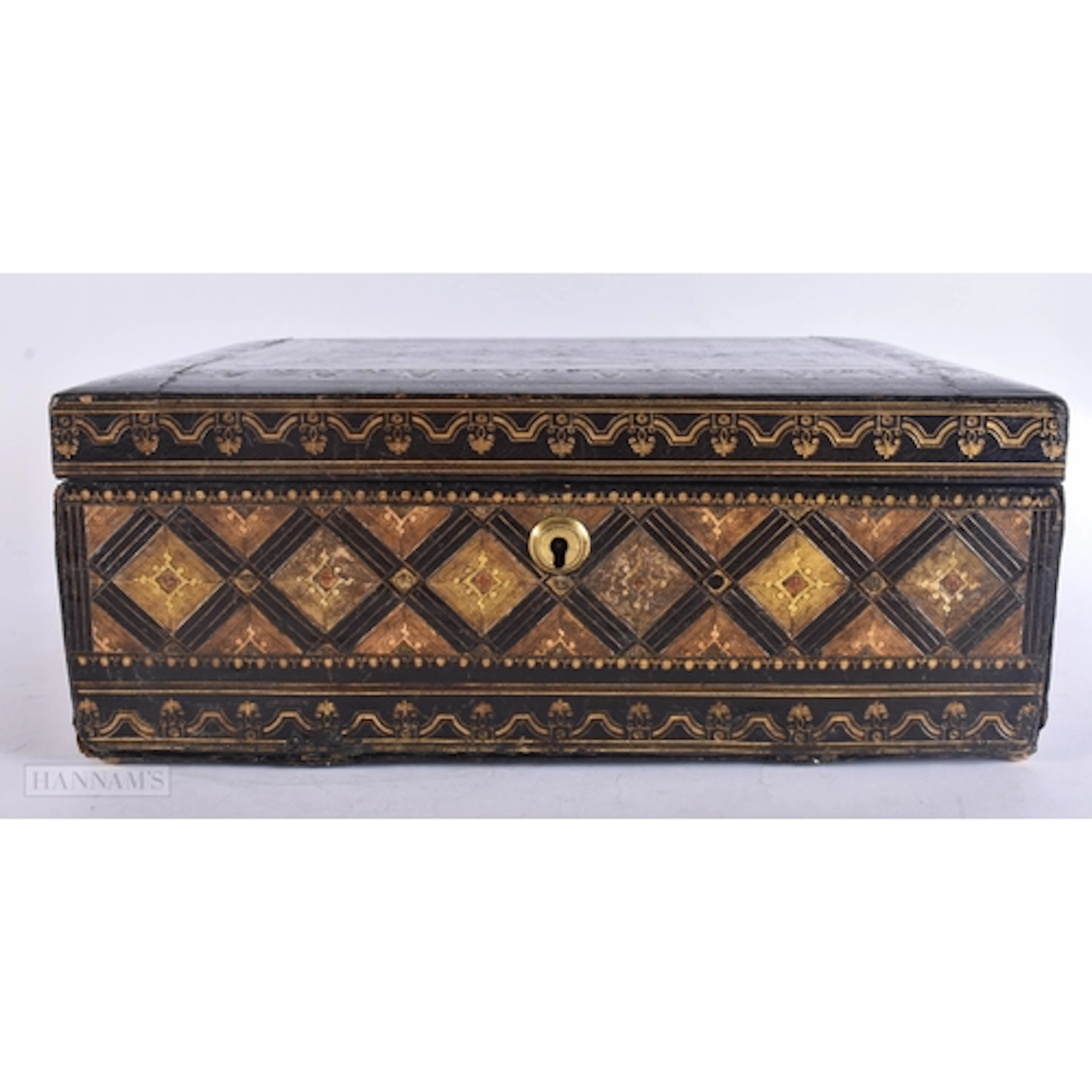 A LARGE EARLY VICTORIAN TOOLED LEATHER STATIONARY DESK BOX d...