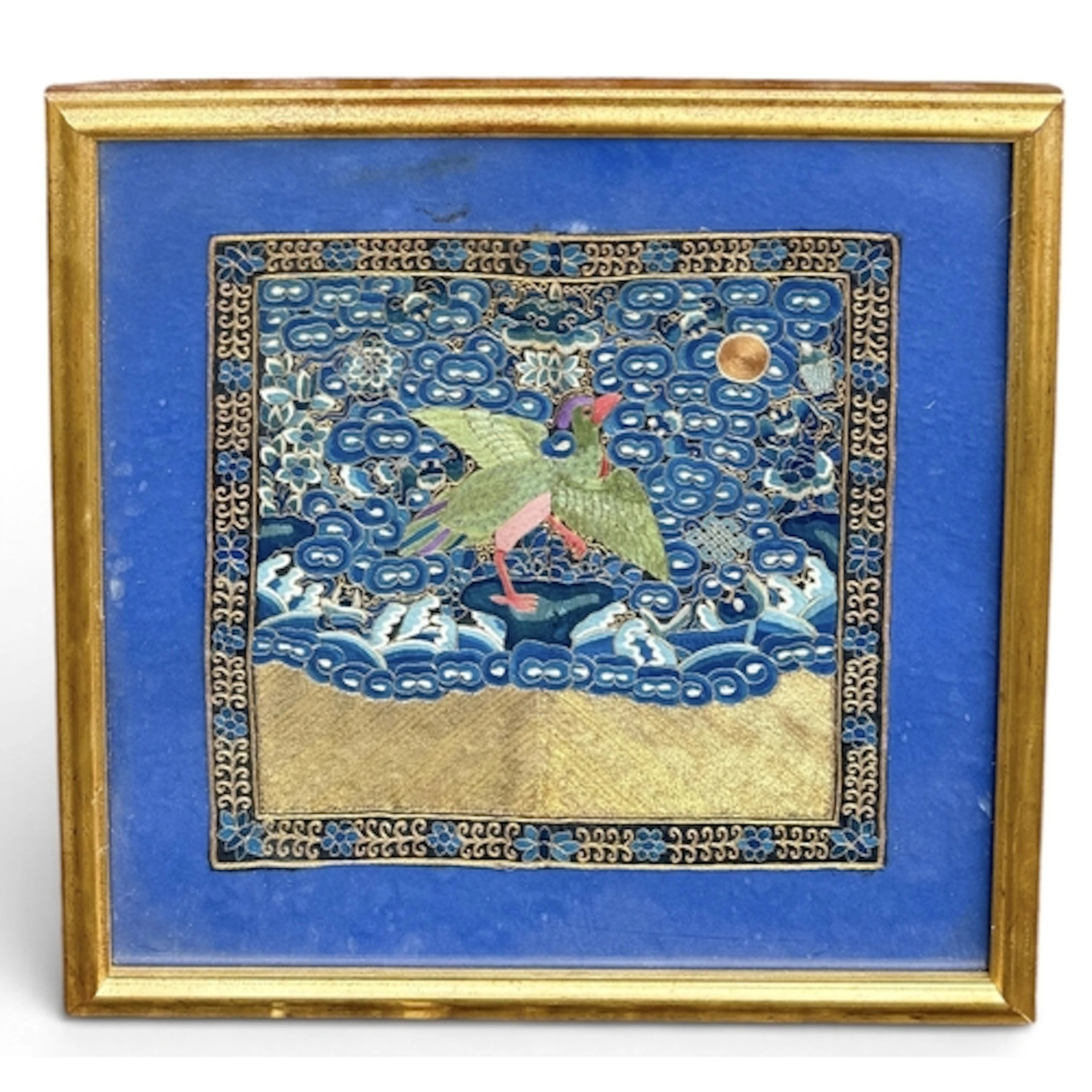 A 19TH CENTURY CHINESE SILK AND METAL THREAD RANK BADGE 31cm...
