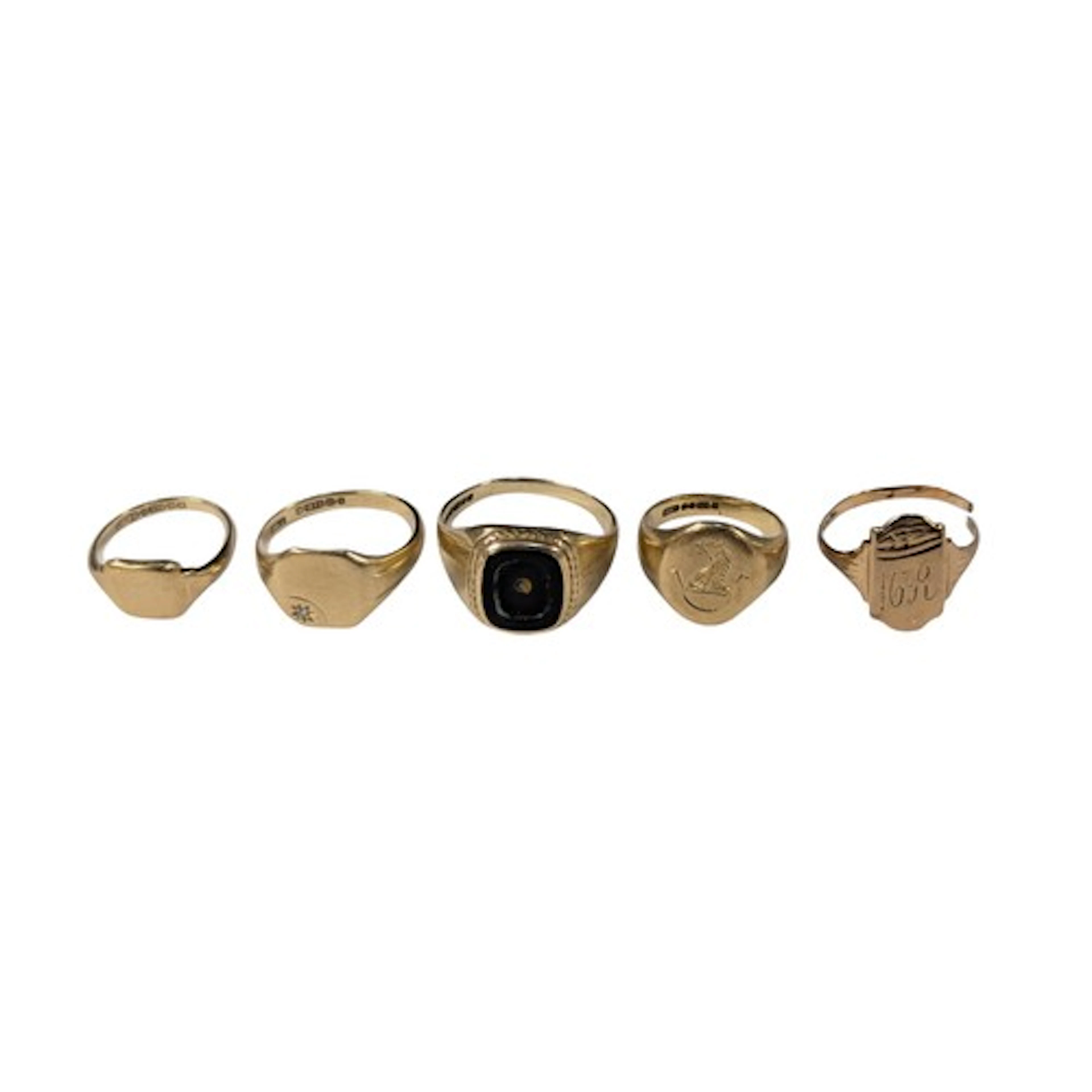 Rings - five (5) 9ct gold signet rings, mixed sizes, dates a...