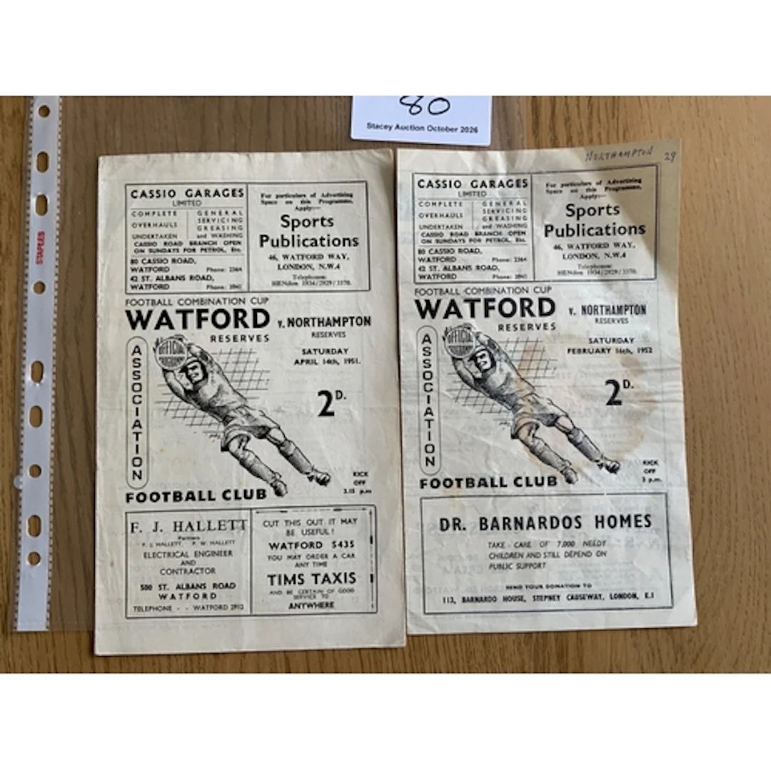 Watford v Northampton Reserve Football Programmes: 50/51 goo...