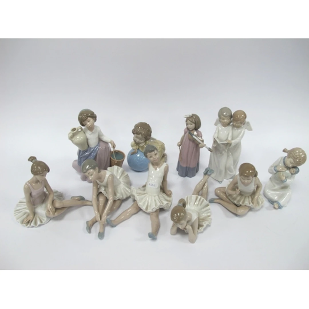 Ten Lladro and NAO Porcelain Figures, including girls, child...