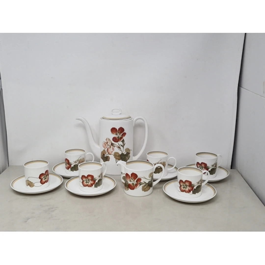 A Susie Cooper Coffee Service for six persons, "Nasturtium" ...