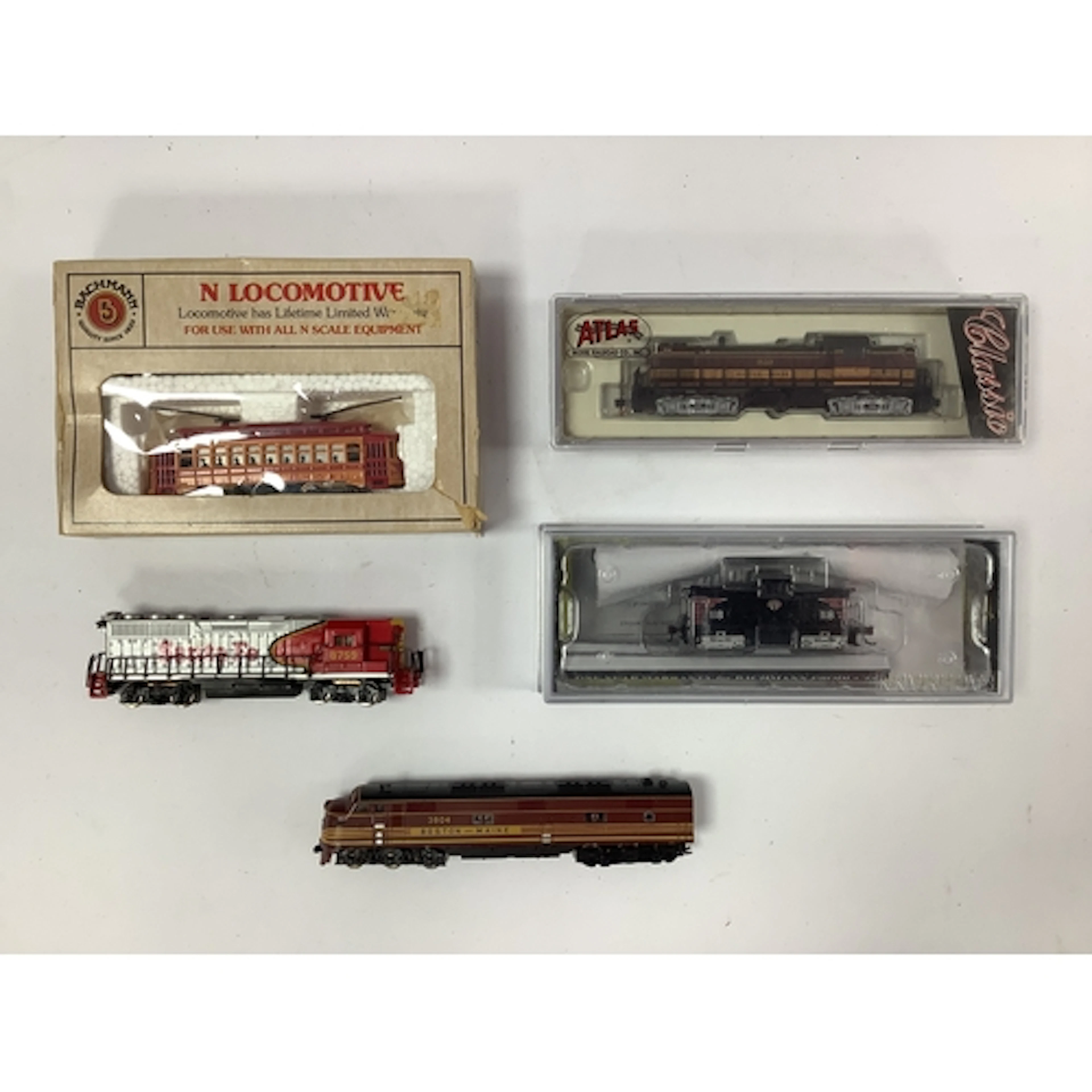 Five N gauge American locomotives: a boxed Spectrum Boston &...