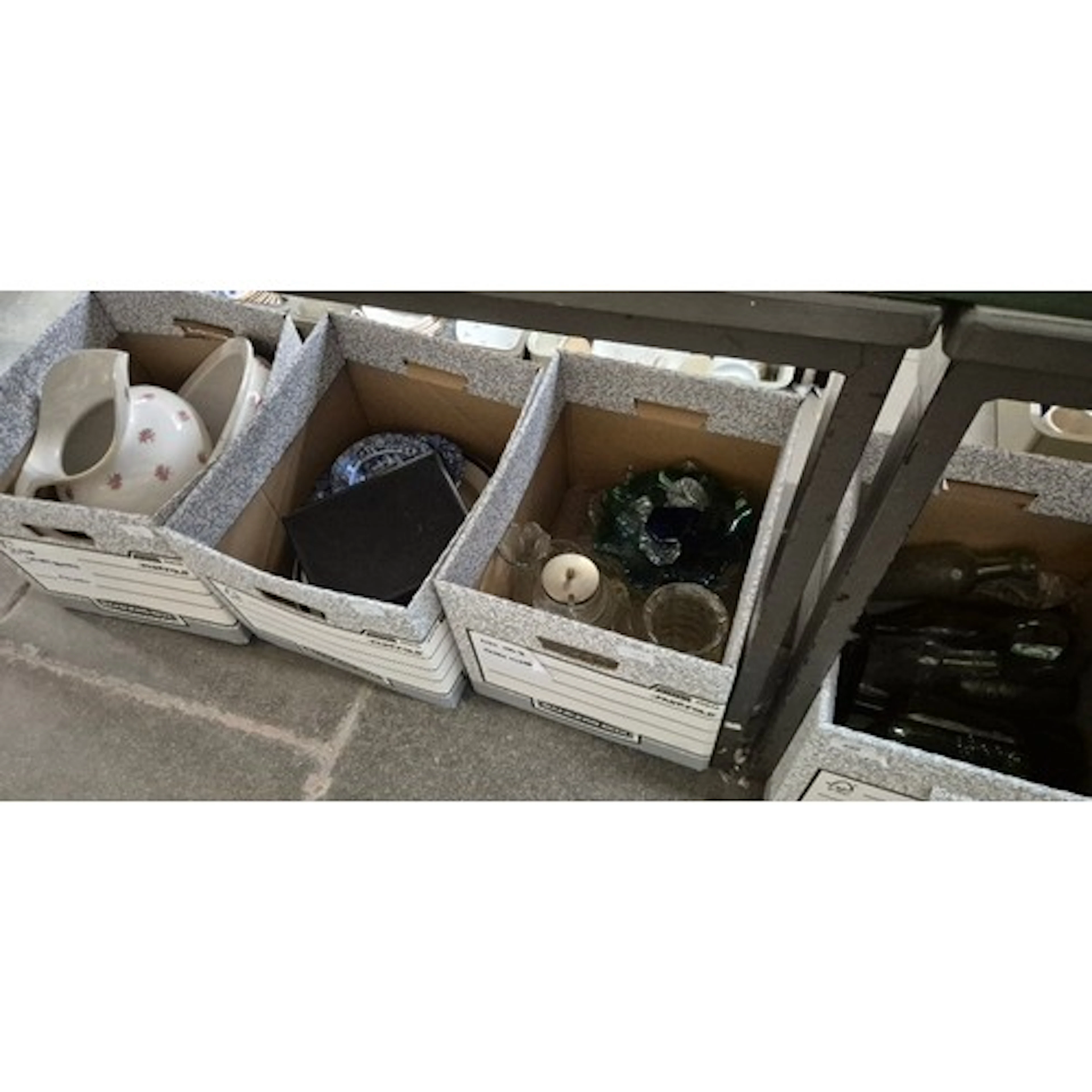 Four boxes of ceramics and glass to include a box of vintage...