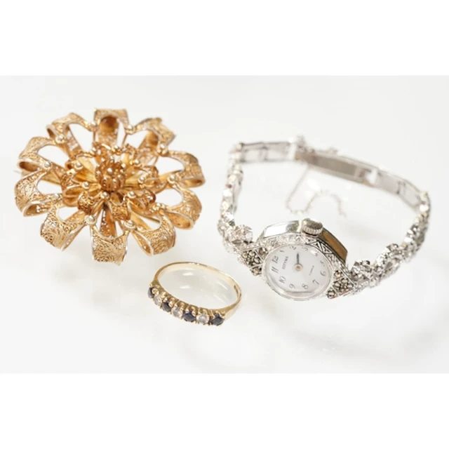 9ct gold, sapphire and diamond seven stone ring (hallmarked ...