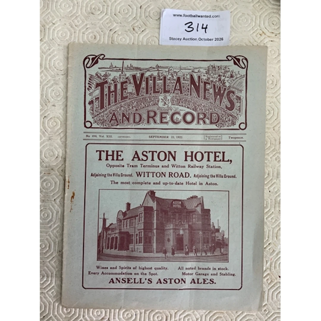 1922 - 1923 Aston Villa v Middlesbrough Football Programme: ...