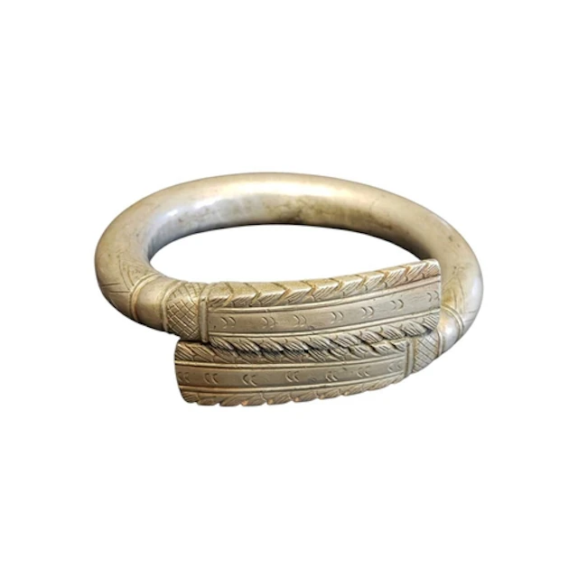 Early 20th century brass metal Indonesian tribal wide cuff b...