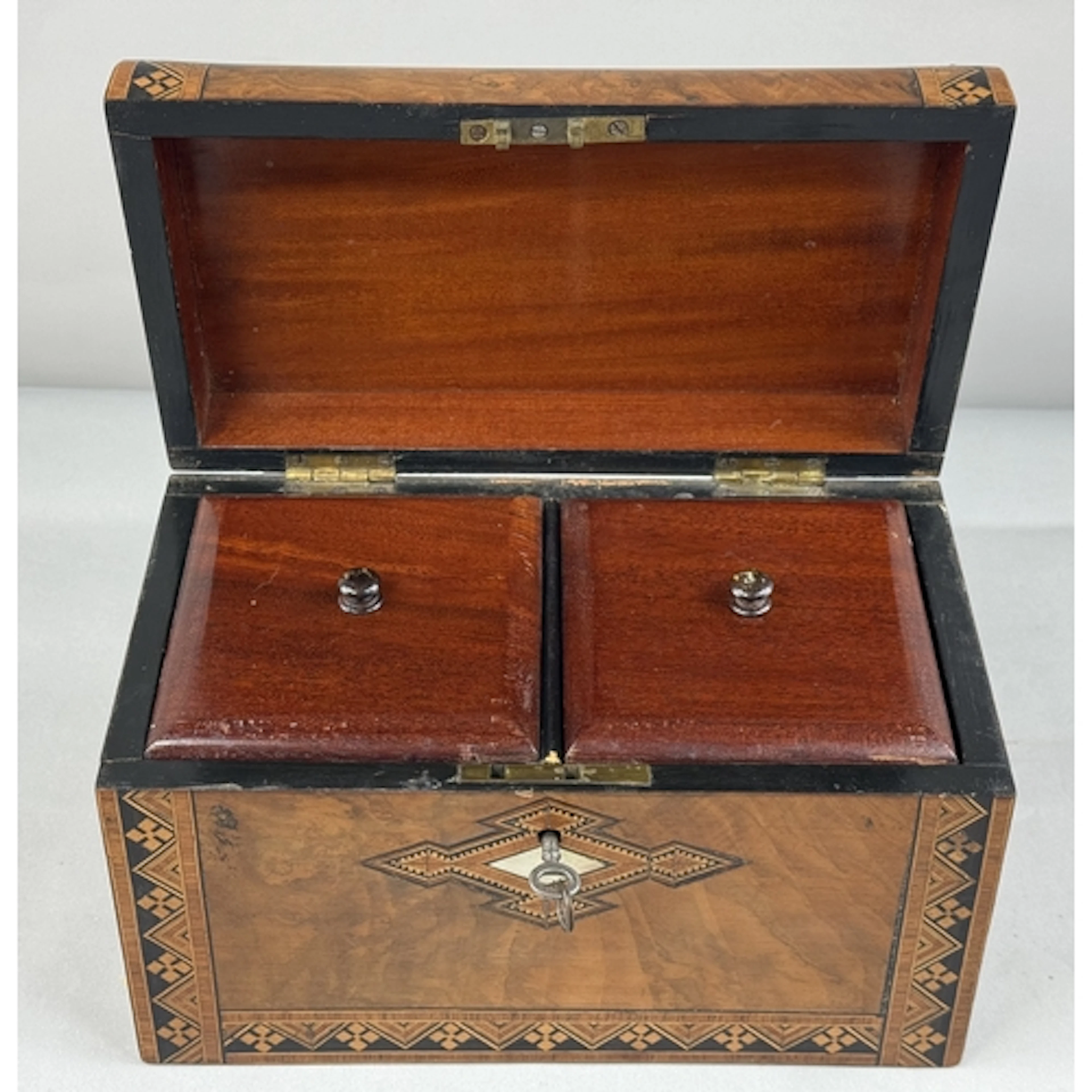 Woodenware: a 19th century burr walnut veneered two compartm...
