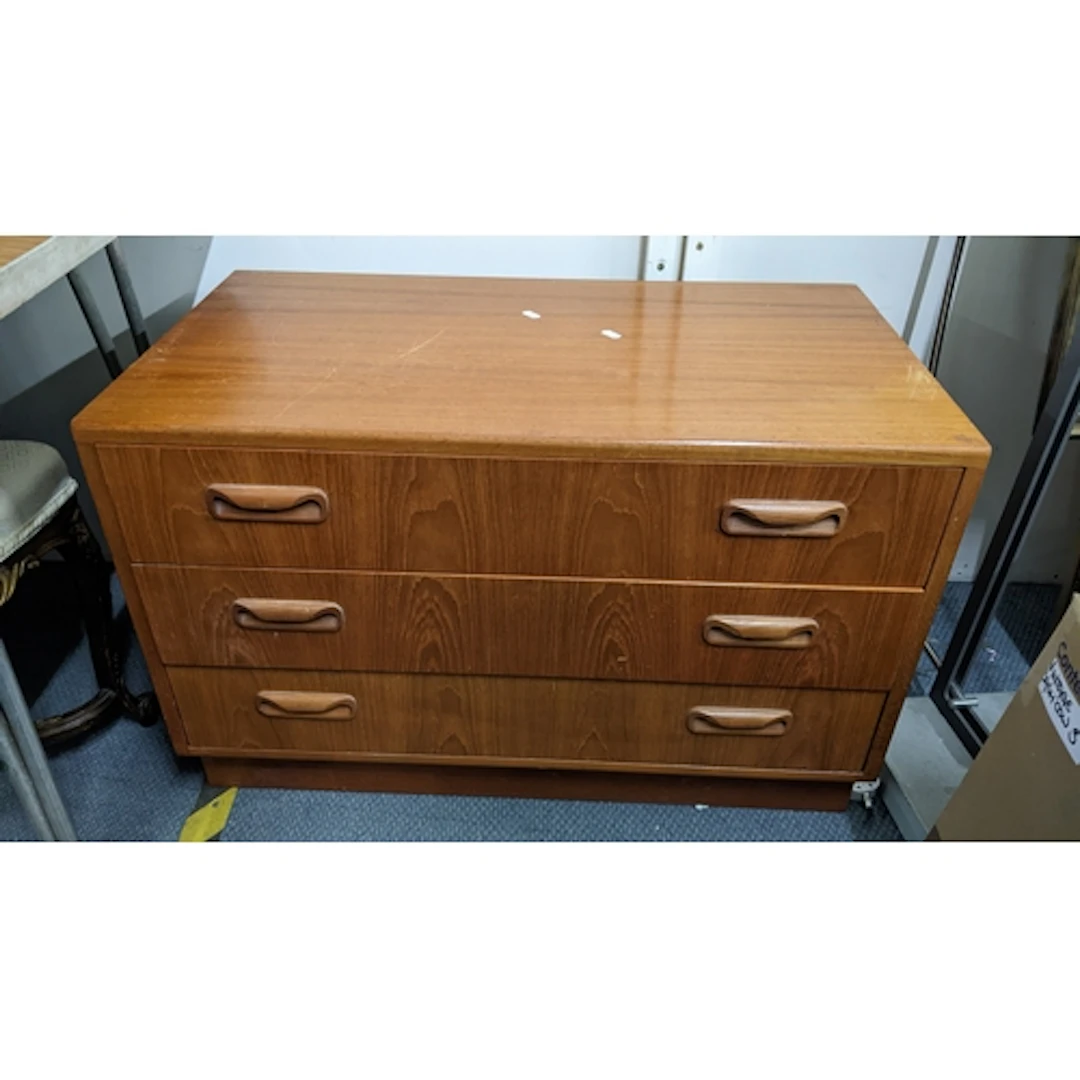 A retro G-plan teak chest of three drawers, 535cm h x 81cm w...