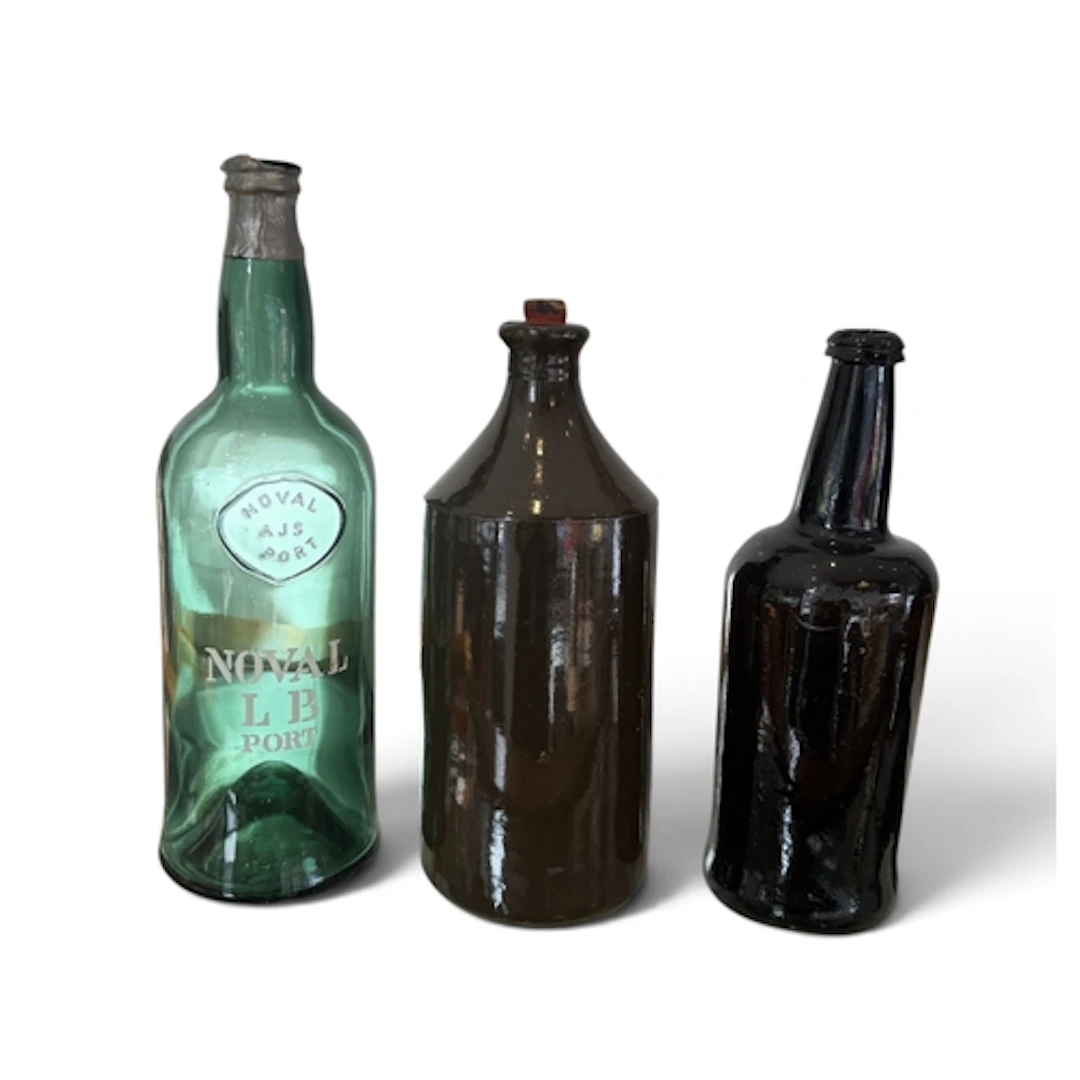 THREE VINTAGE/ANTIQUE GLASS BOTTLES Largest 34cm H...