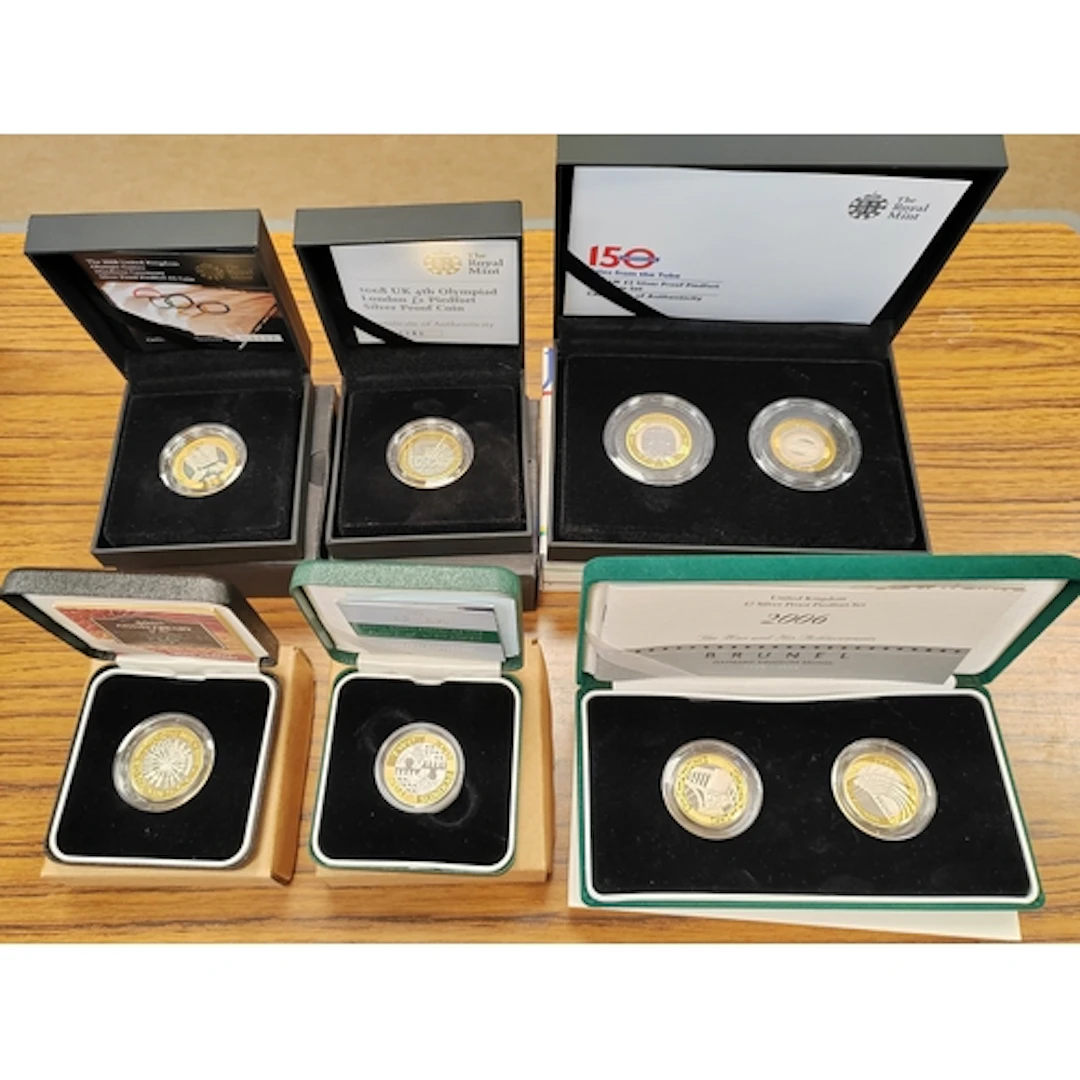 Range of boxed £2 silver proof piedforts FDC, includes 2001 ...
