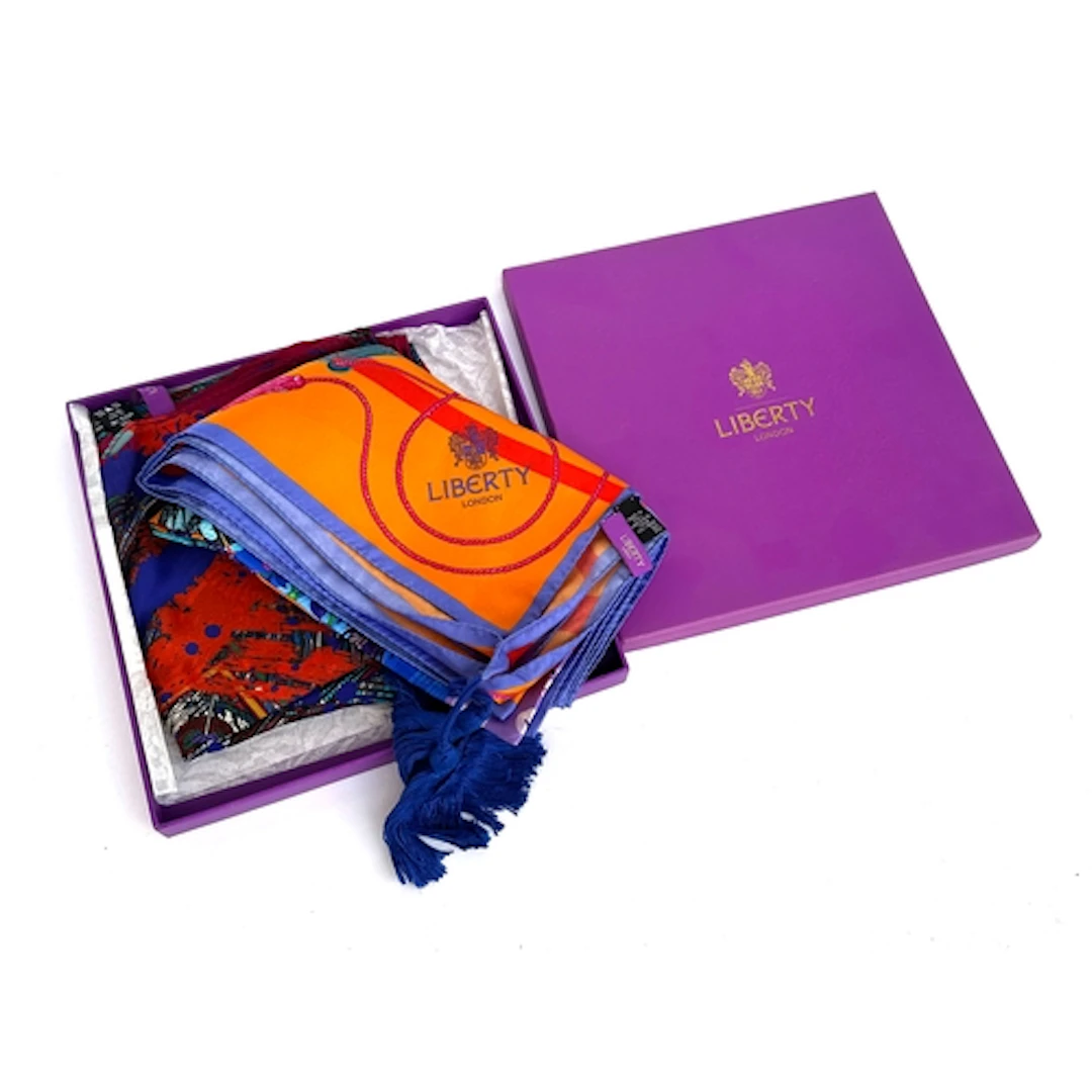 Two Liberty London silk scarves, in a box