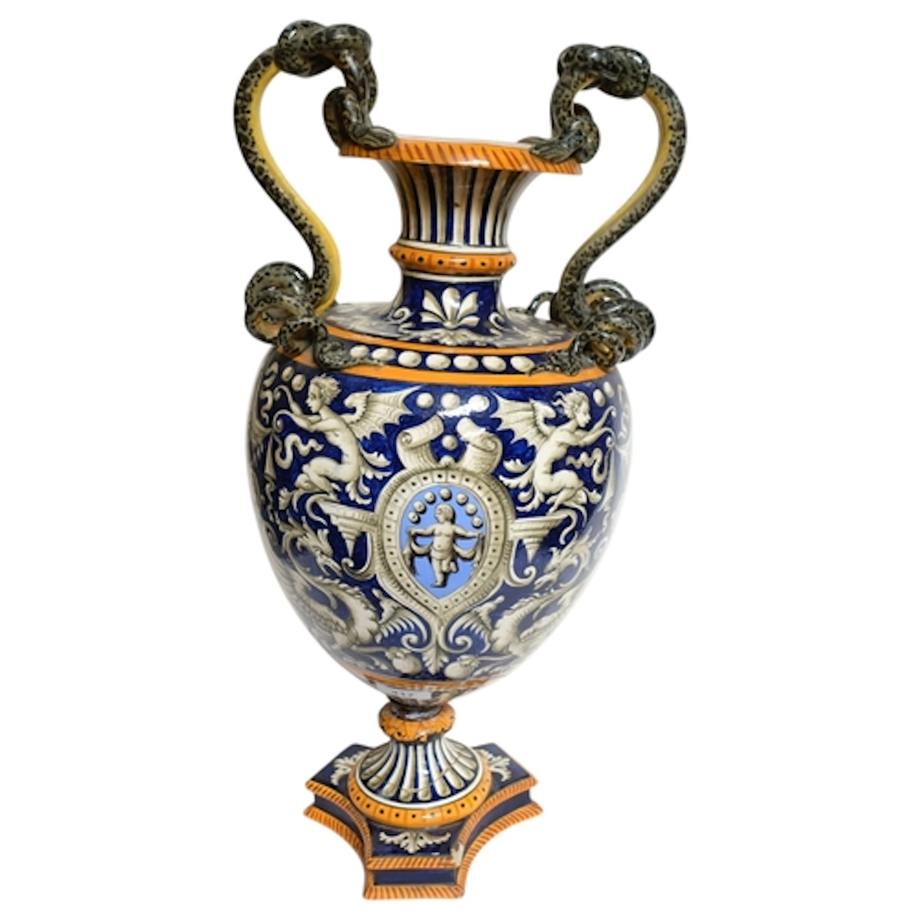 An Antique Italian Renaissance Majolica decorative urn and b...