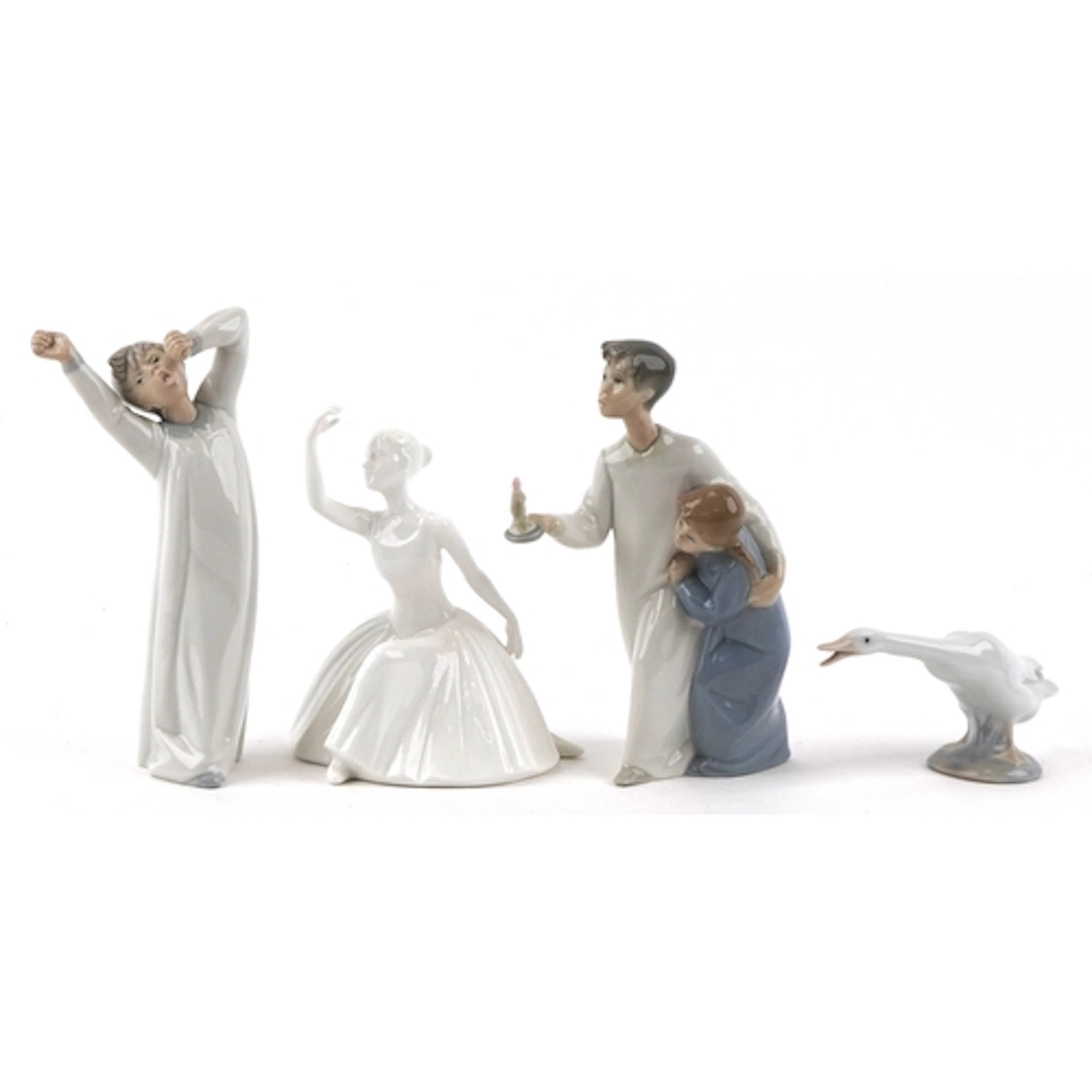 Four porcelain collectable figurines including Royal Doulton...