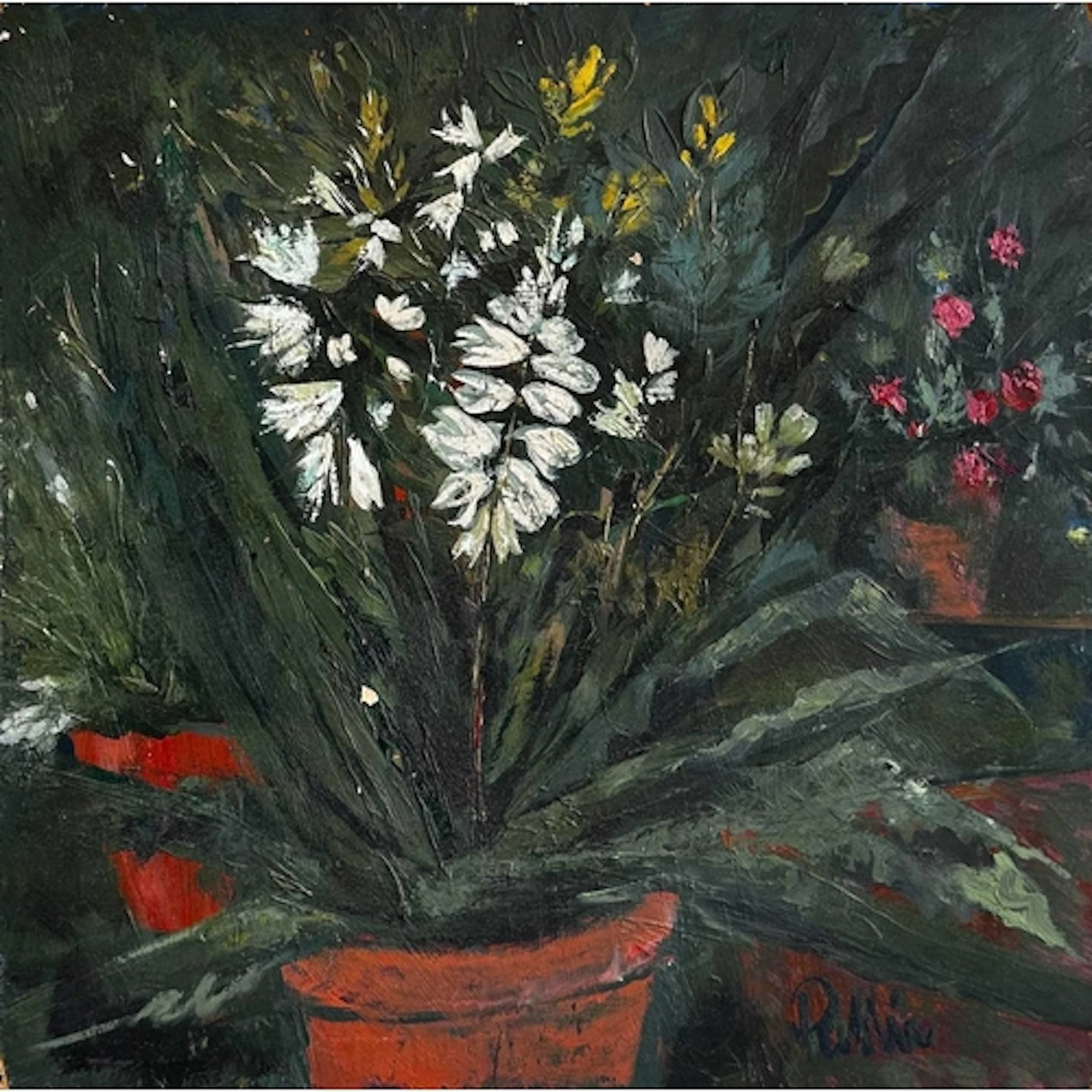 § Edward PULLÉE CBE (1907-2002) Pot Plants Oil on board, sig...