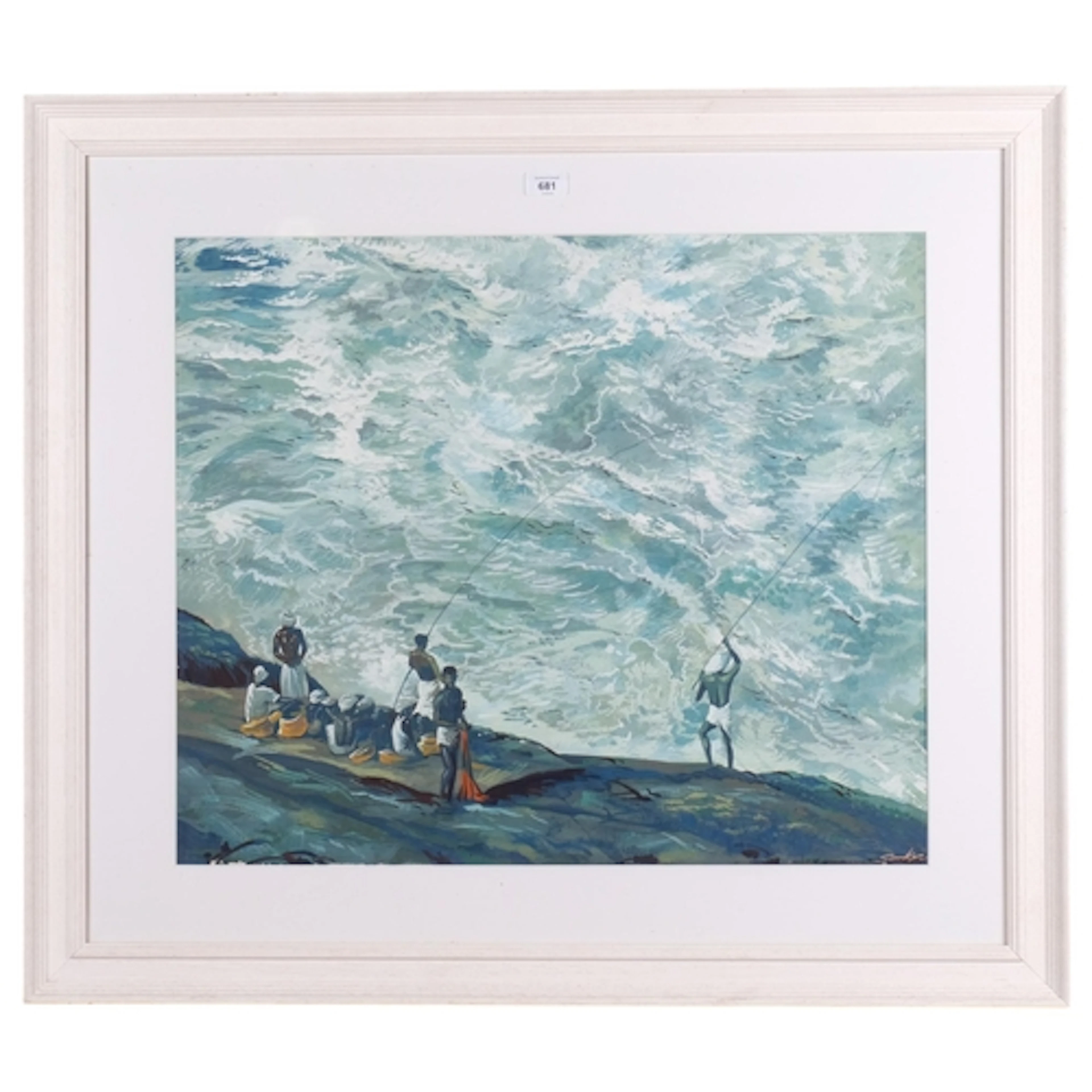 Sanker?, Indian fishermen, gouache on board, 57cm x 68cm, fr...
