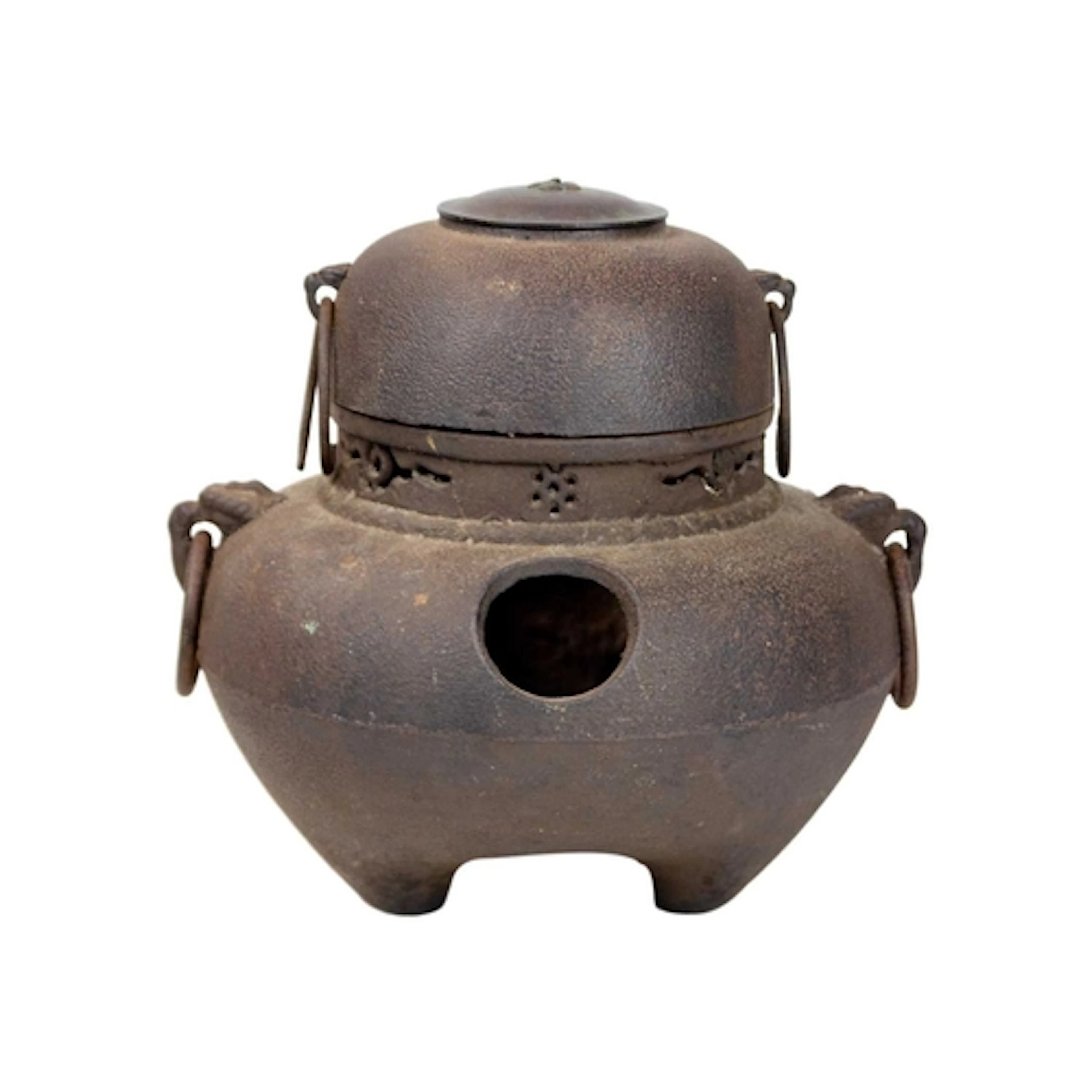 A Japanese cast iron and copper chagama tea kettle. 19th cen...