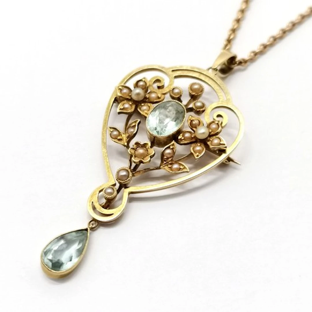 Antique 15ct marked gold Art Nouveau pendant / brooch set wi...