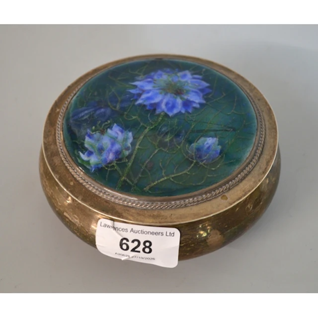 Continental circular sterling silver and enamel decorated bo...