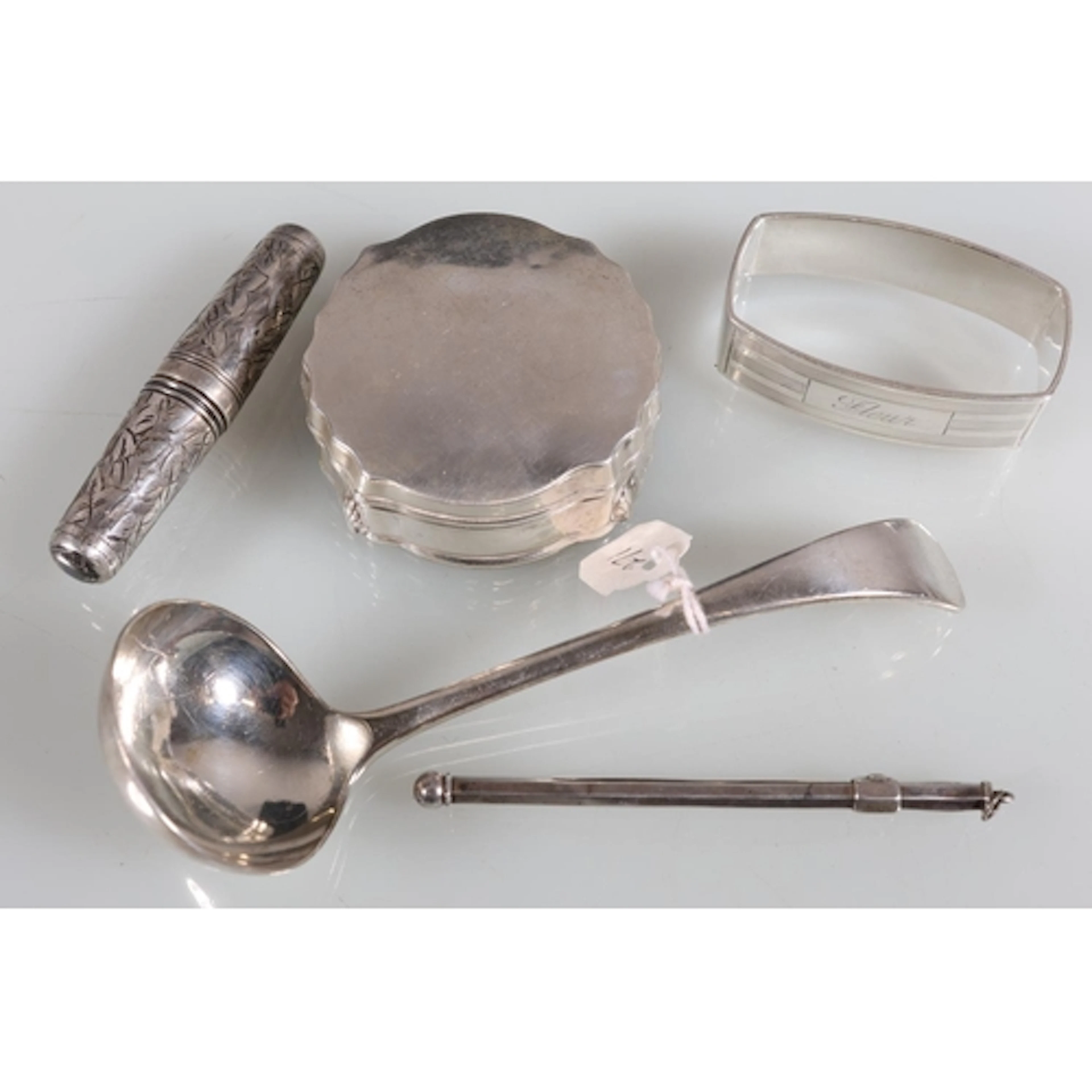 Sterling silver napkin ring by Birks, 26g. Silver trinket bo...