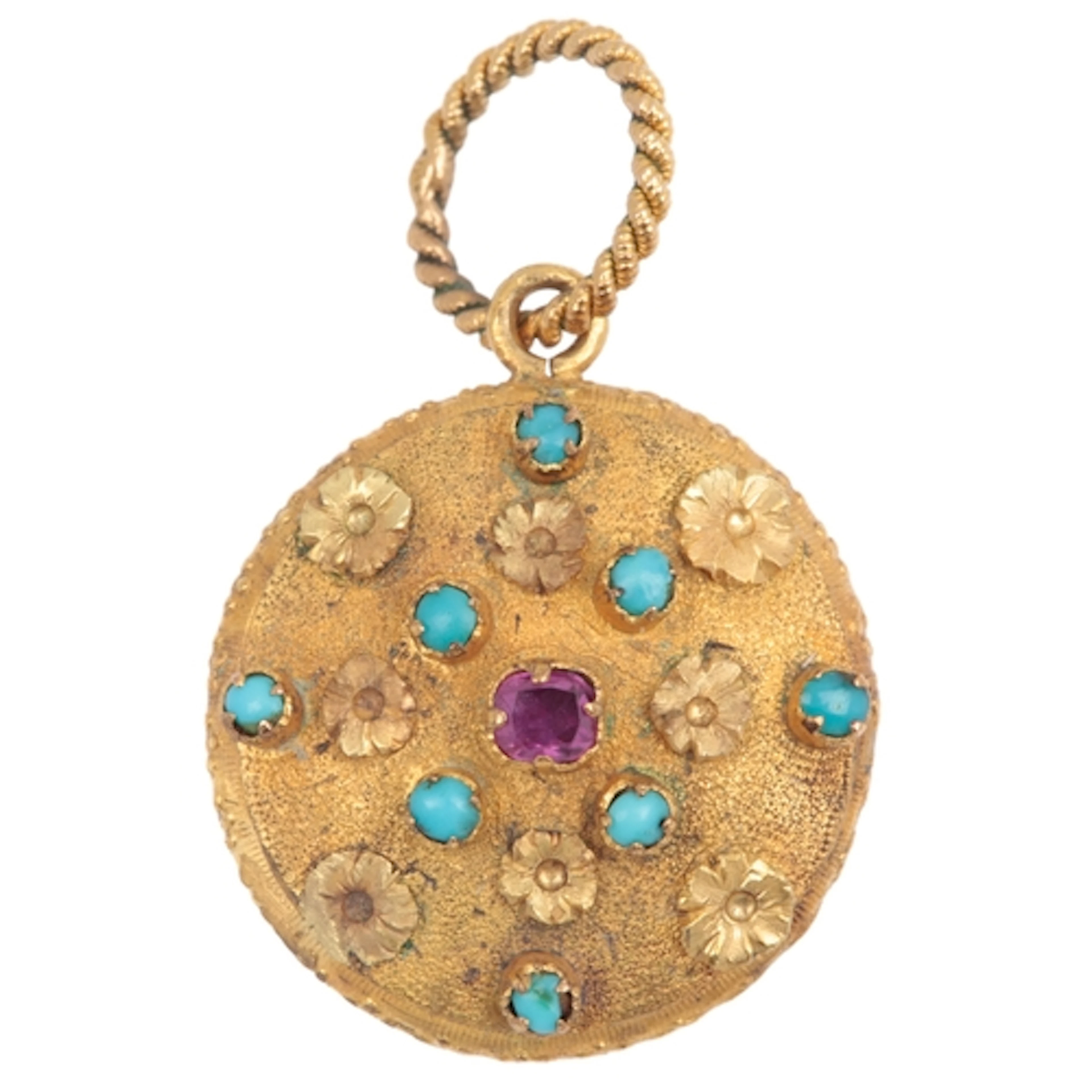 An early Victorian turquoise and ruby locket pendant, mid 19...