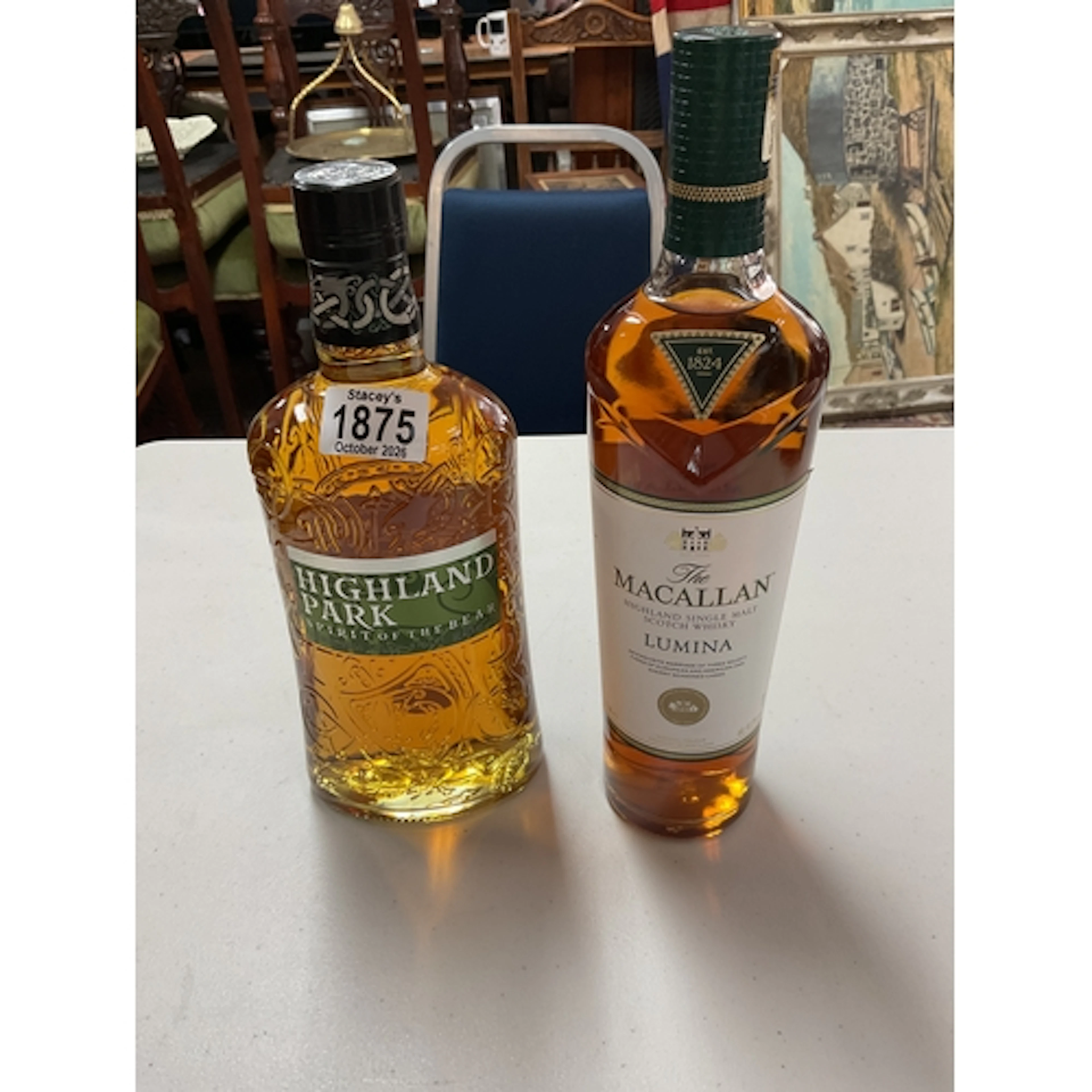Bottle of The Macallan Lumina and bottle of Highland Park Sp...