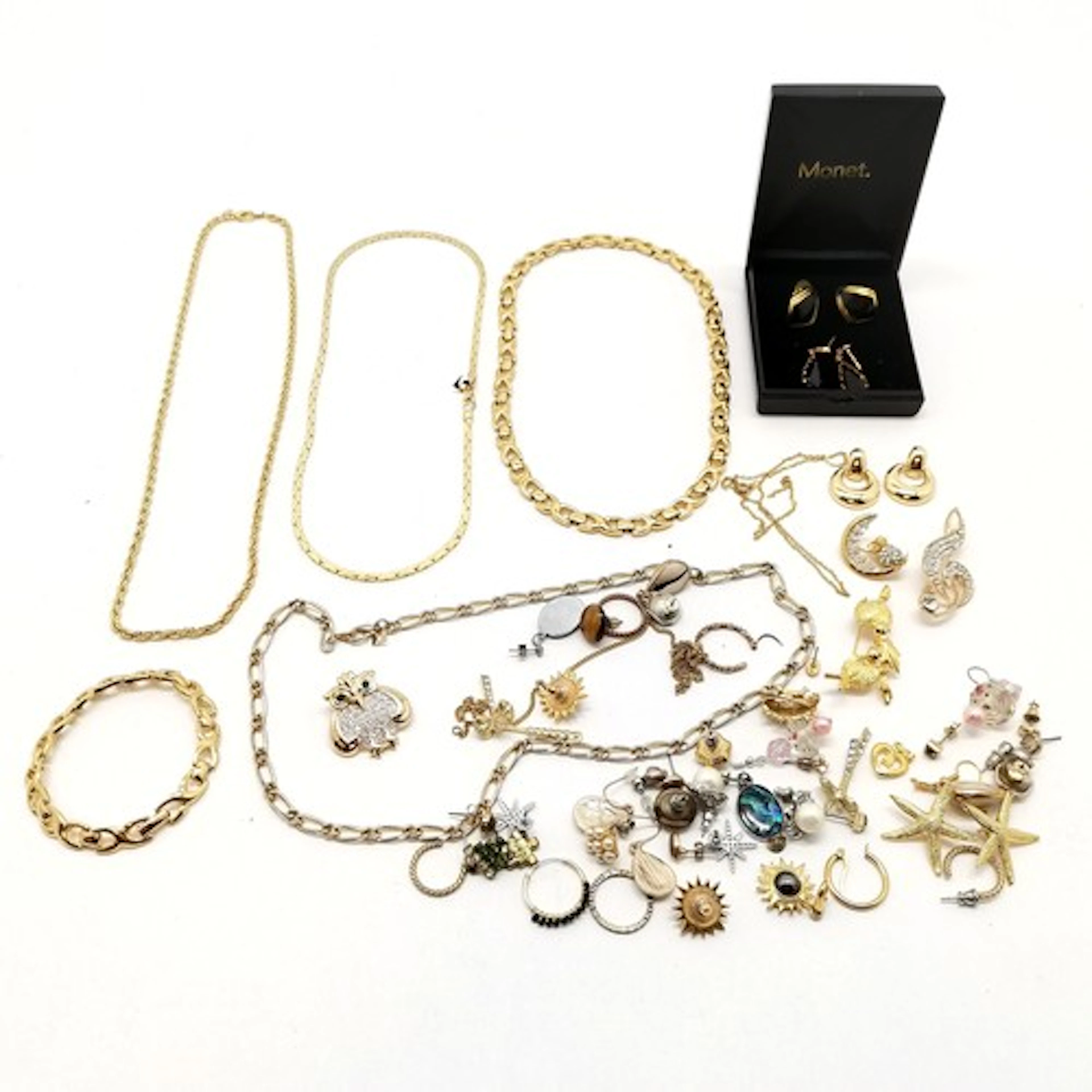 Qty of costume jewellery inc Monet, gold tone, earrings, nec...