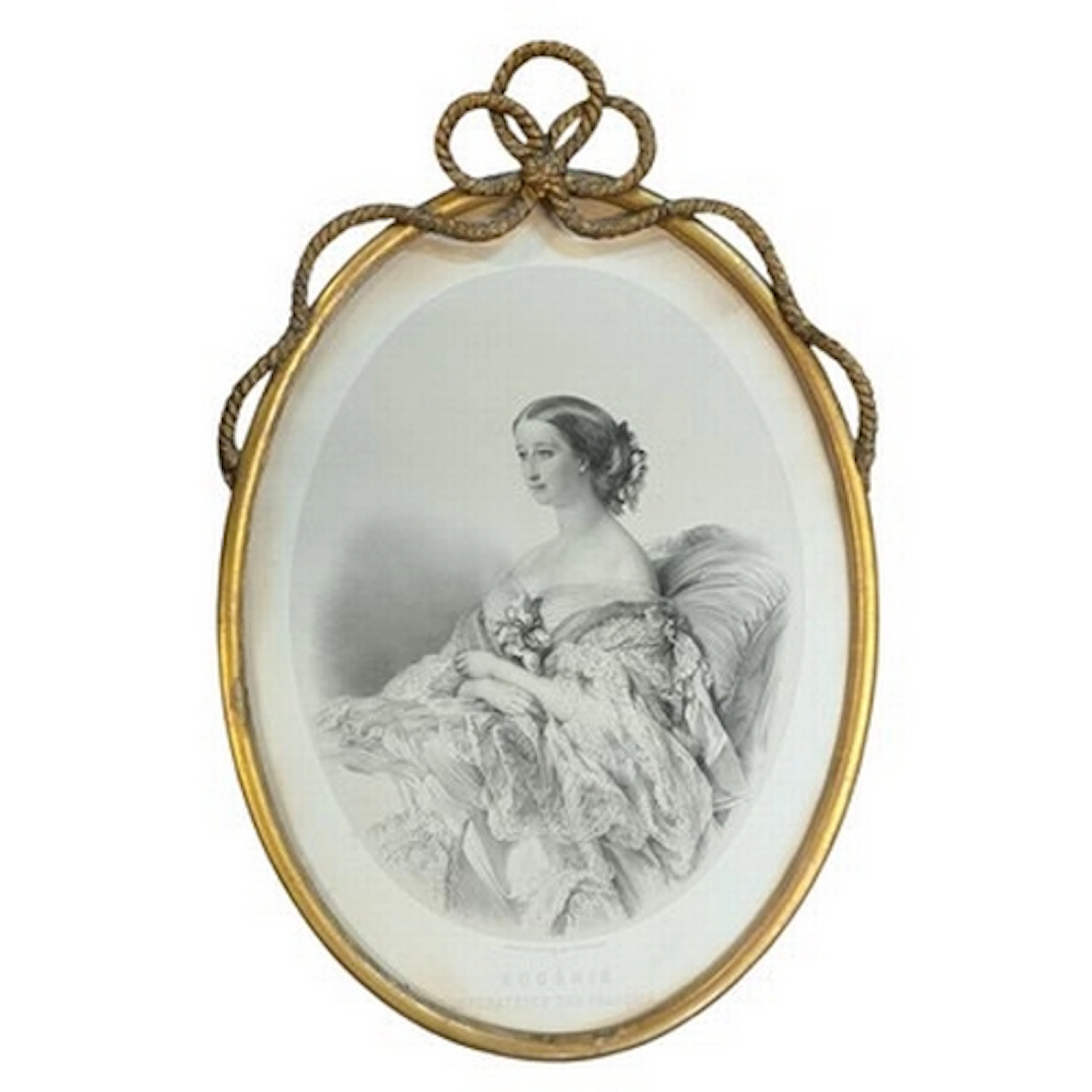 A French 19th century giltwood carved ribbon frame with lith...