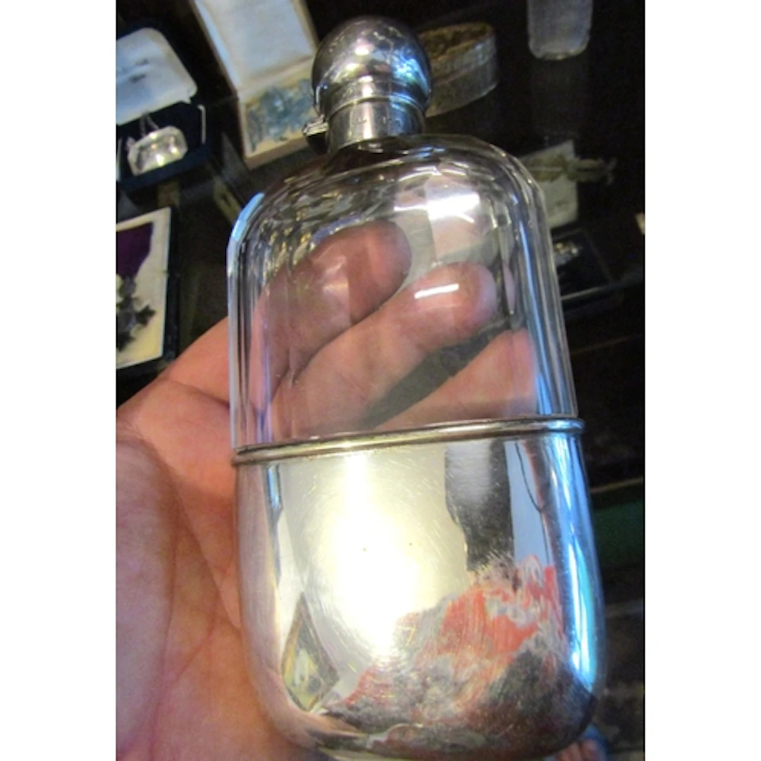 Antique Silver Mounted Hip Flask with Integral Travel Cup