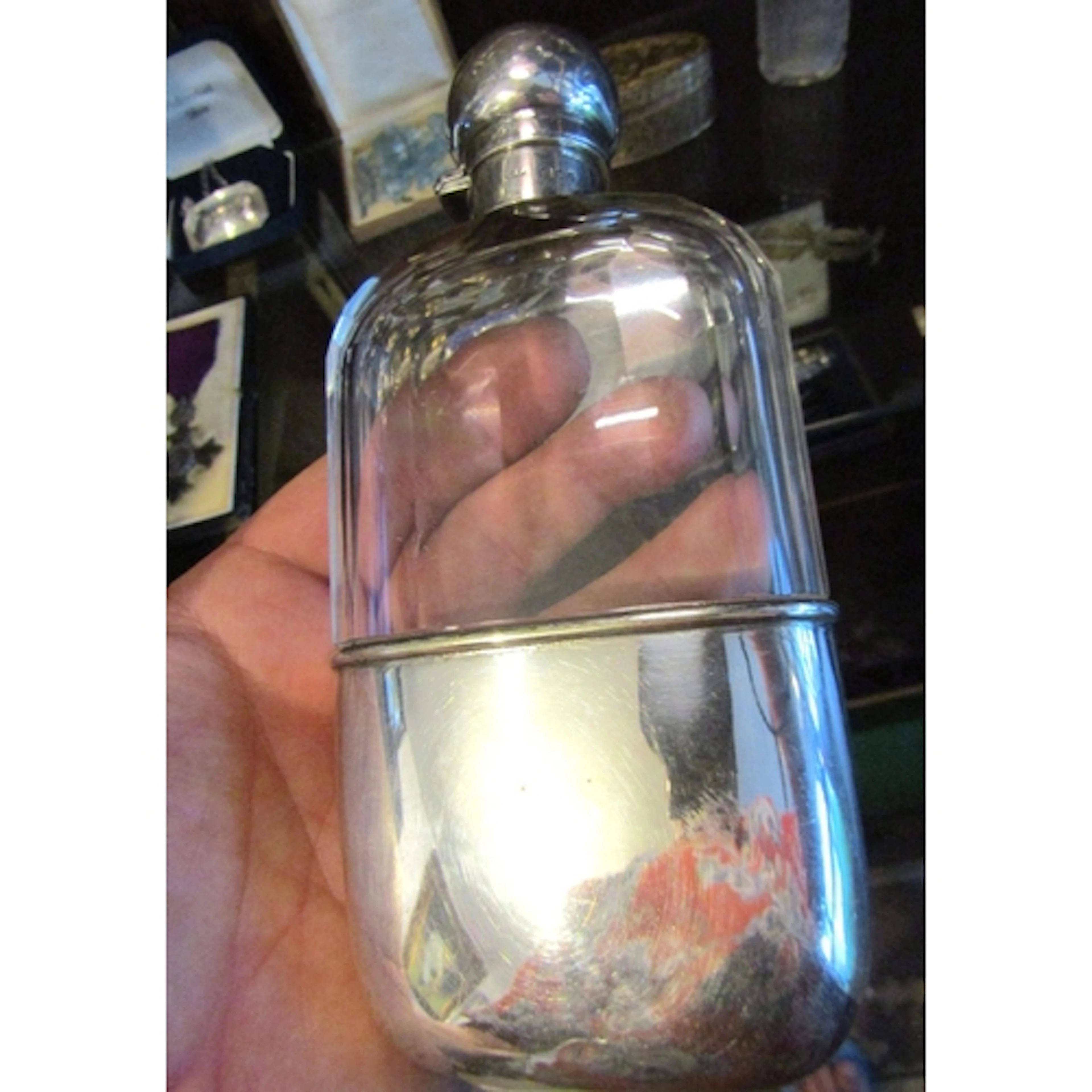 Antique Silver Mounted Hip Flask with Integral Travel Cup