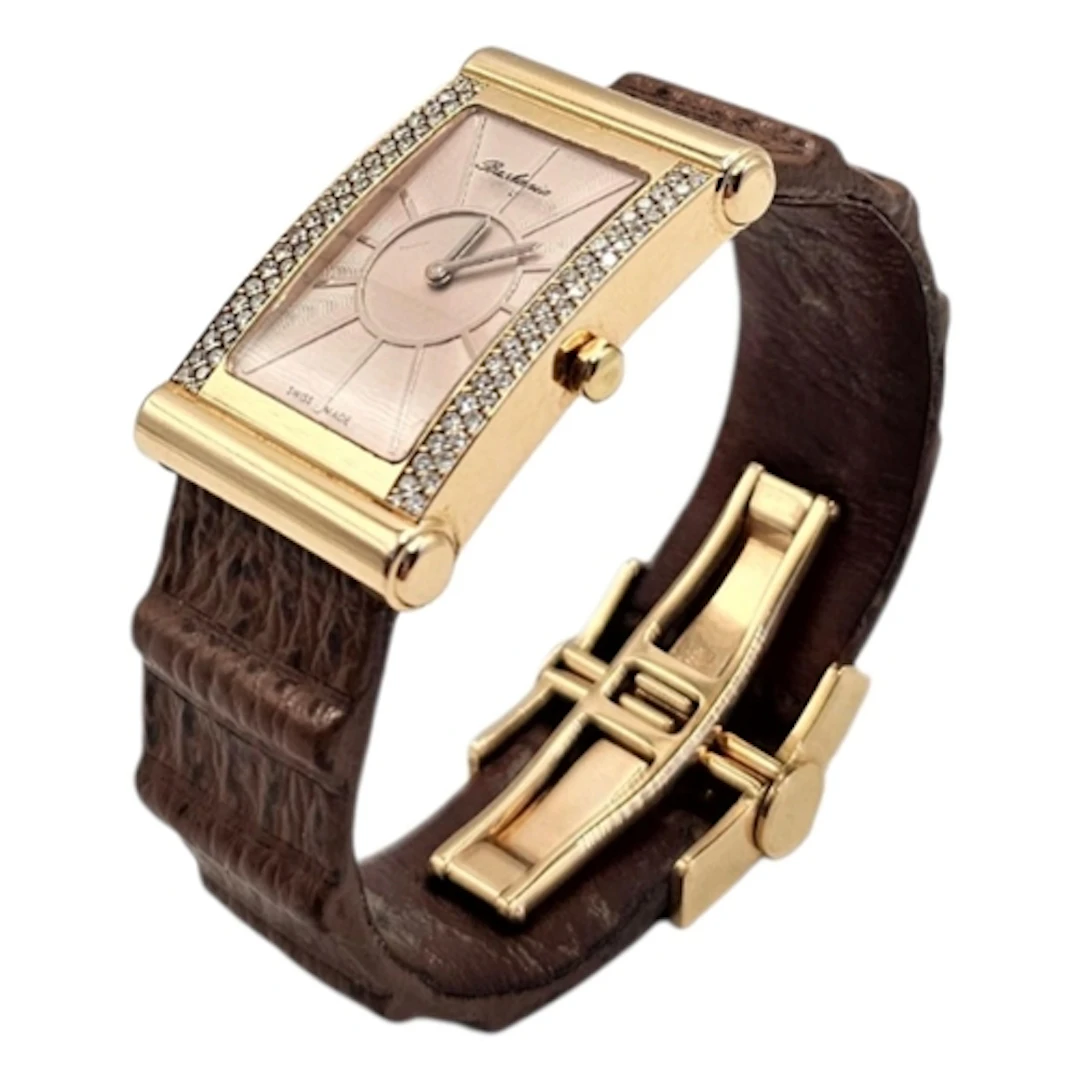BASKANIA, AN 18CT GOLD AND DIAMOND LADIES WRISTWATCH Rectang...