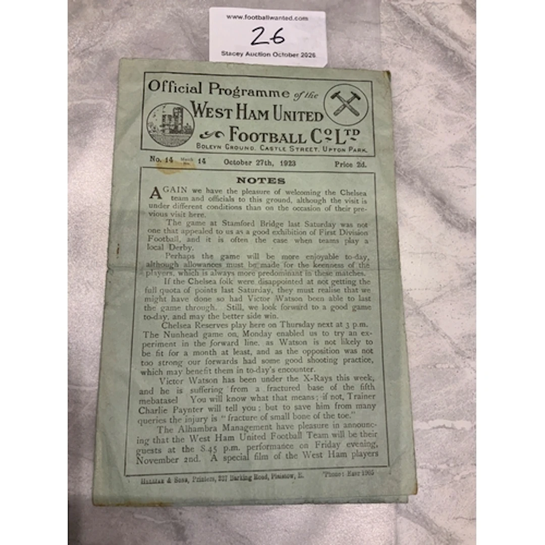 1923 - 1924 West Ham v Chelsea Football Programme: Division ...