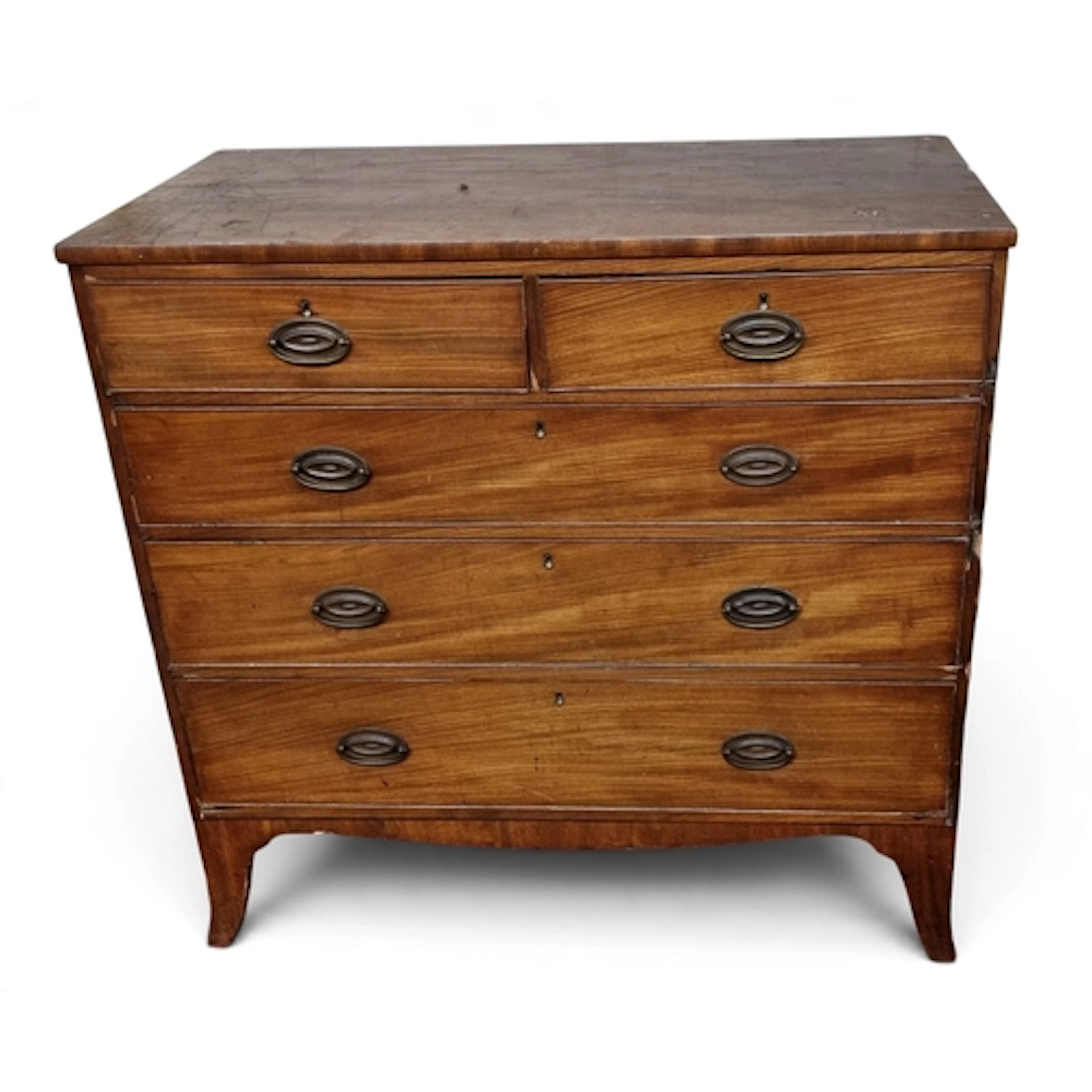 A Georgian Mahogany rectangular Chest of Drawers, two short ...