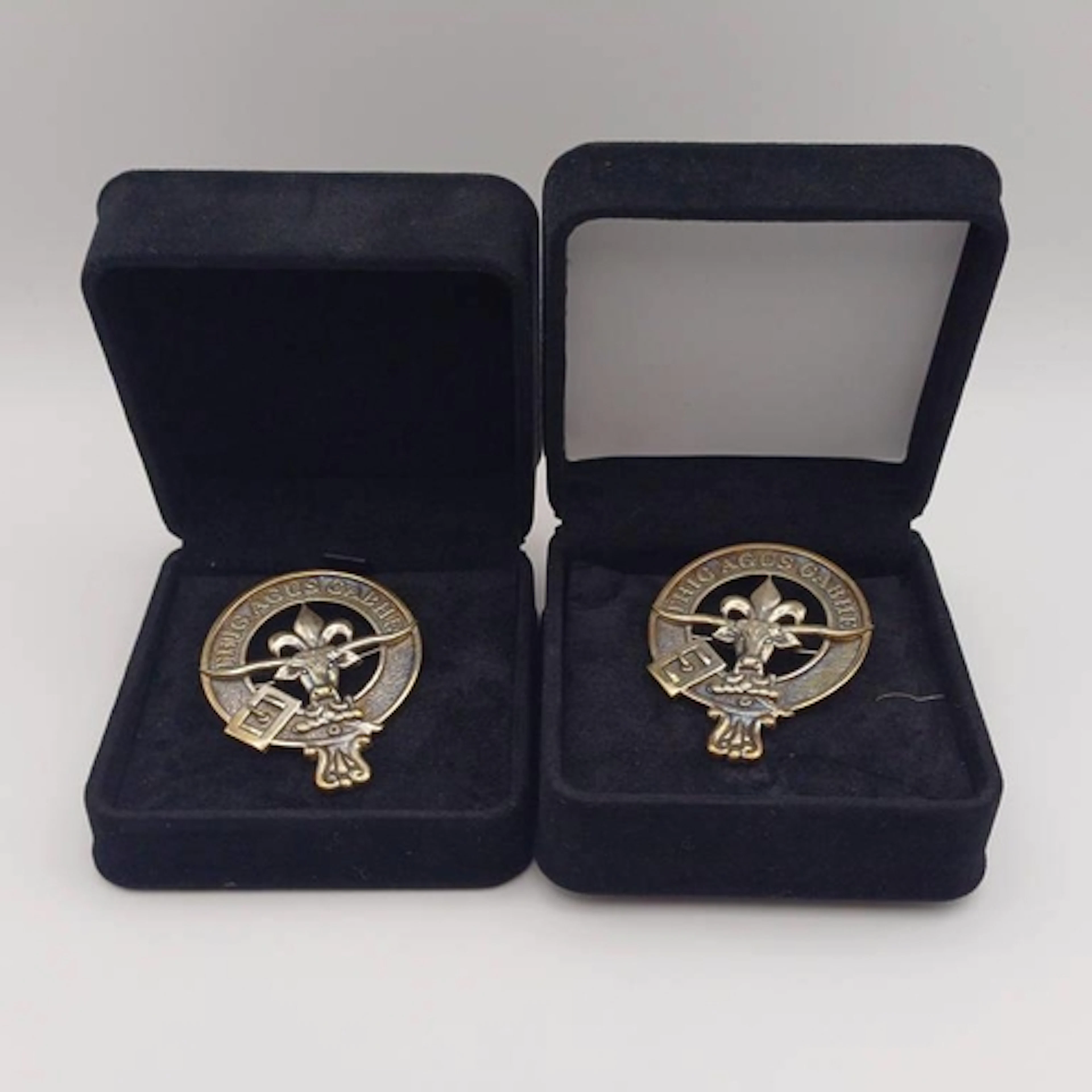 2 SCOTTISH SILVER CLAN MACLEOD CUP BADGES BY RODDY YOUNG EDI...